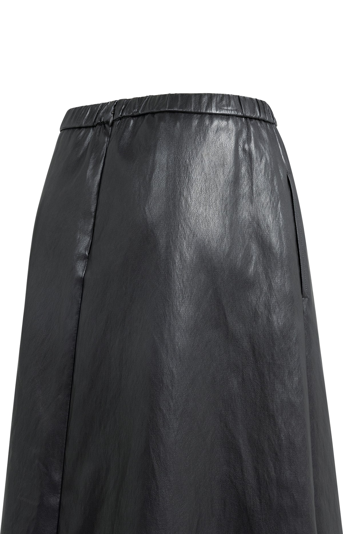 Faux leather midi skirt with pockets - Hole Black