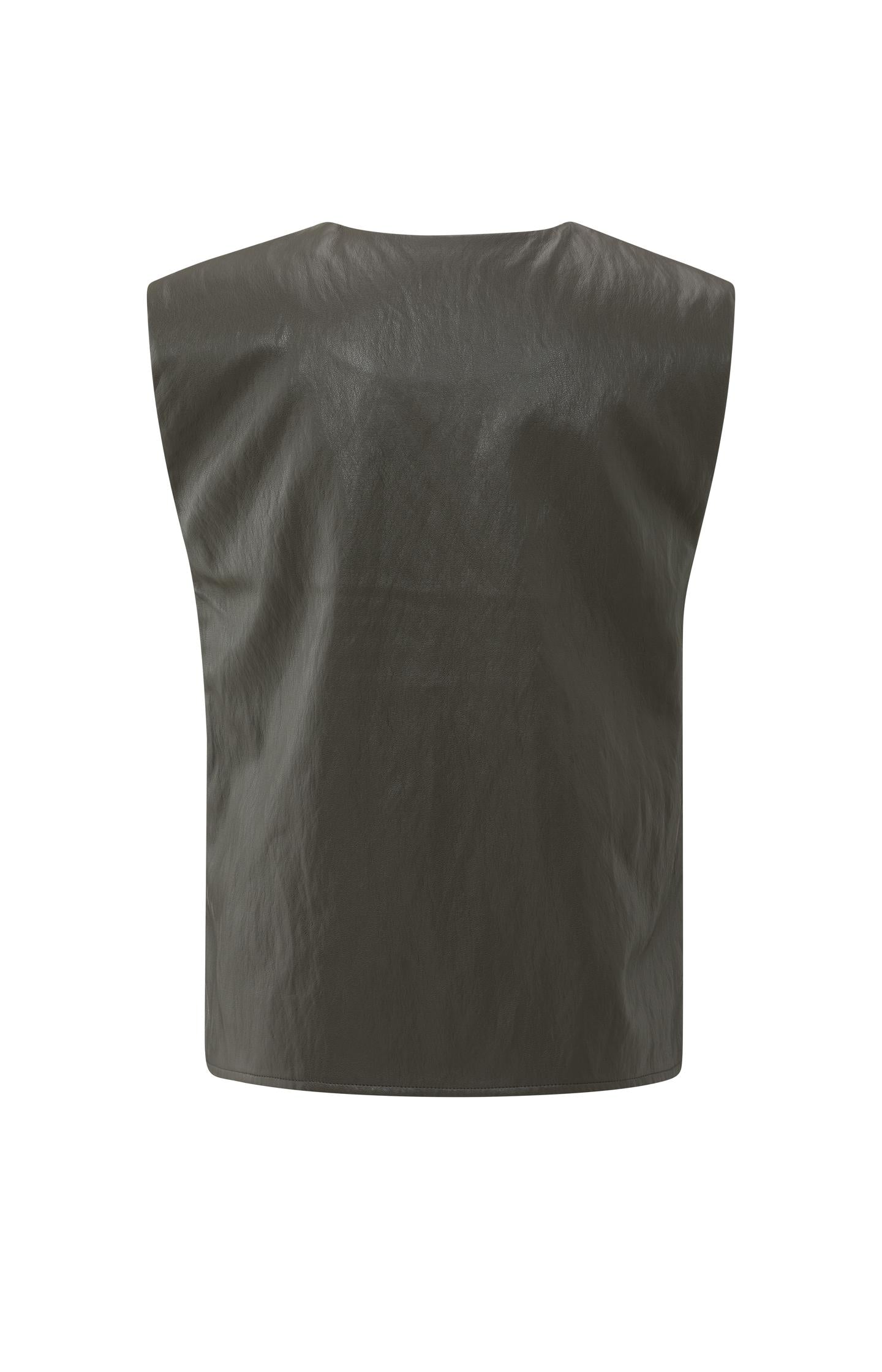 Faux leather sleeveless vest with shoulder pads