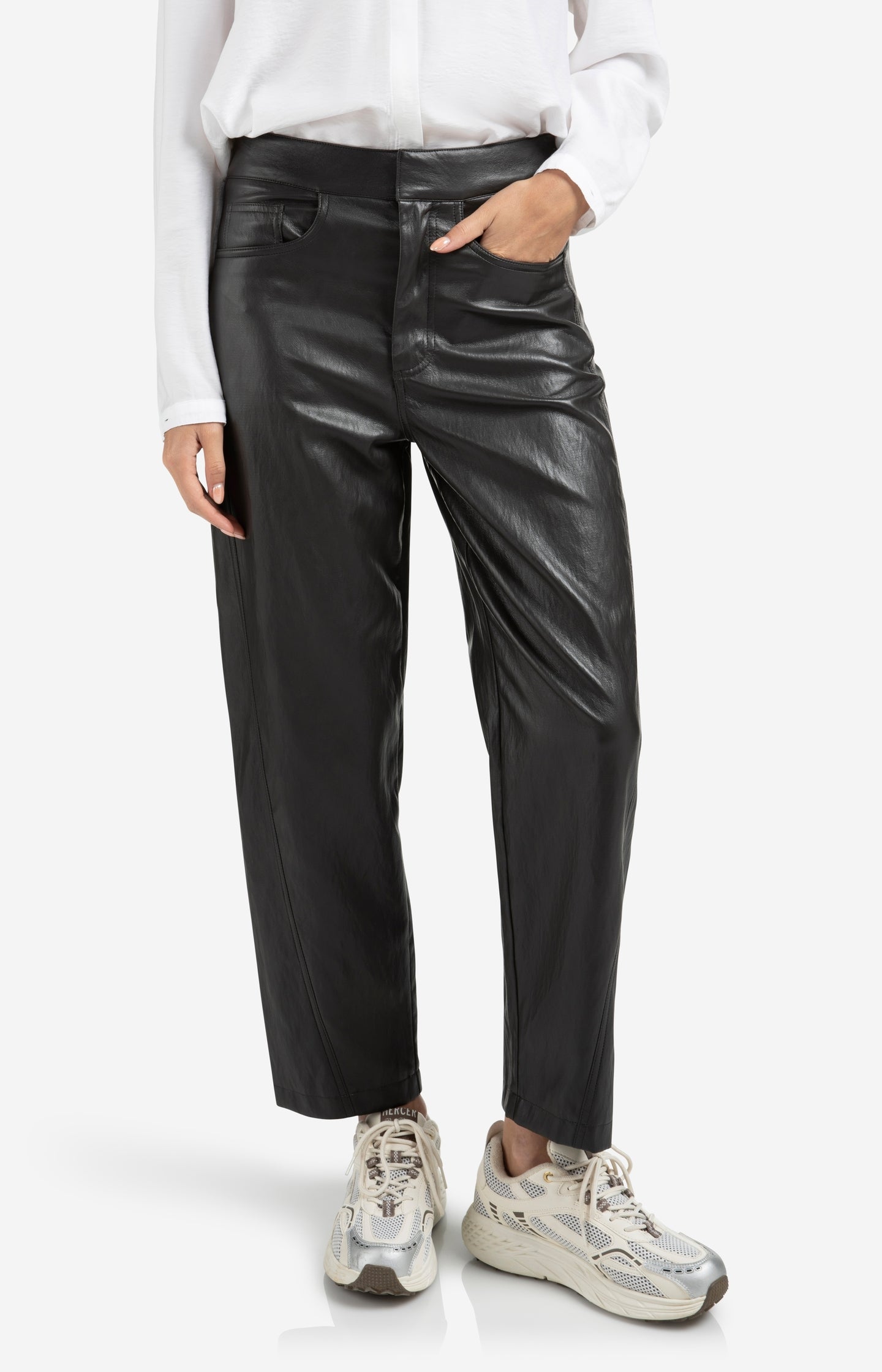 Faux leather trousers with seam details