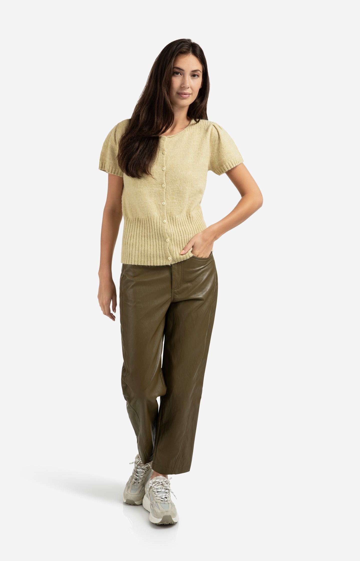 Faux leather trousers with seam details