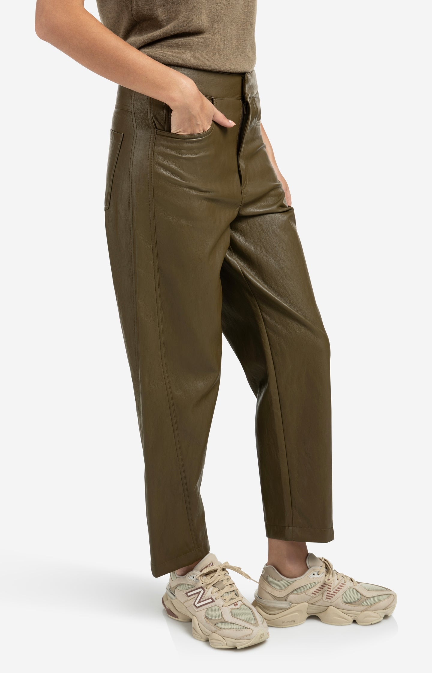 Faux leather trousers with seam details