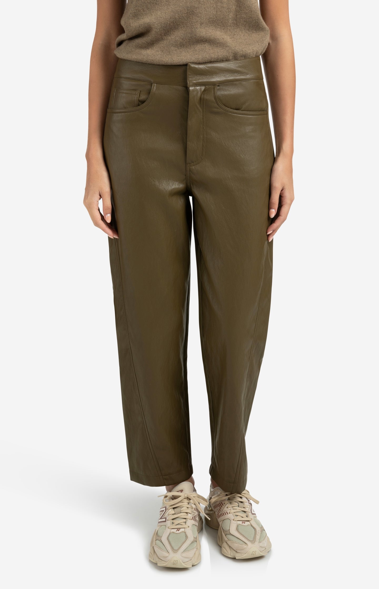 Faux leather trousers with seam details