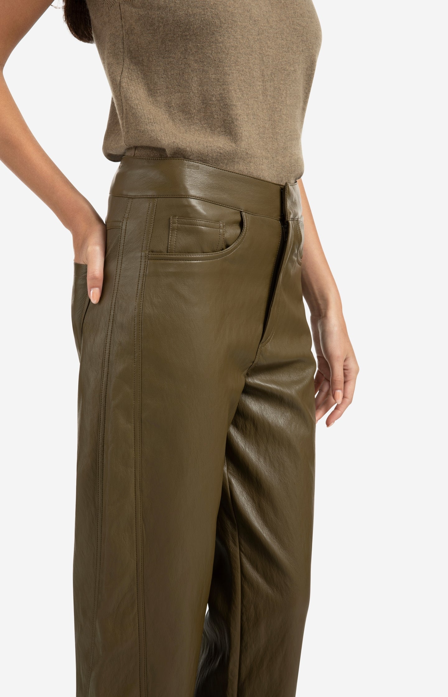 Faux leather trousers with seam details