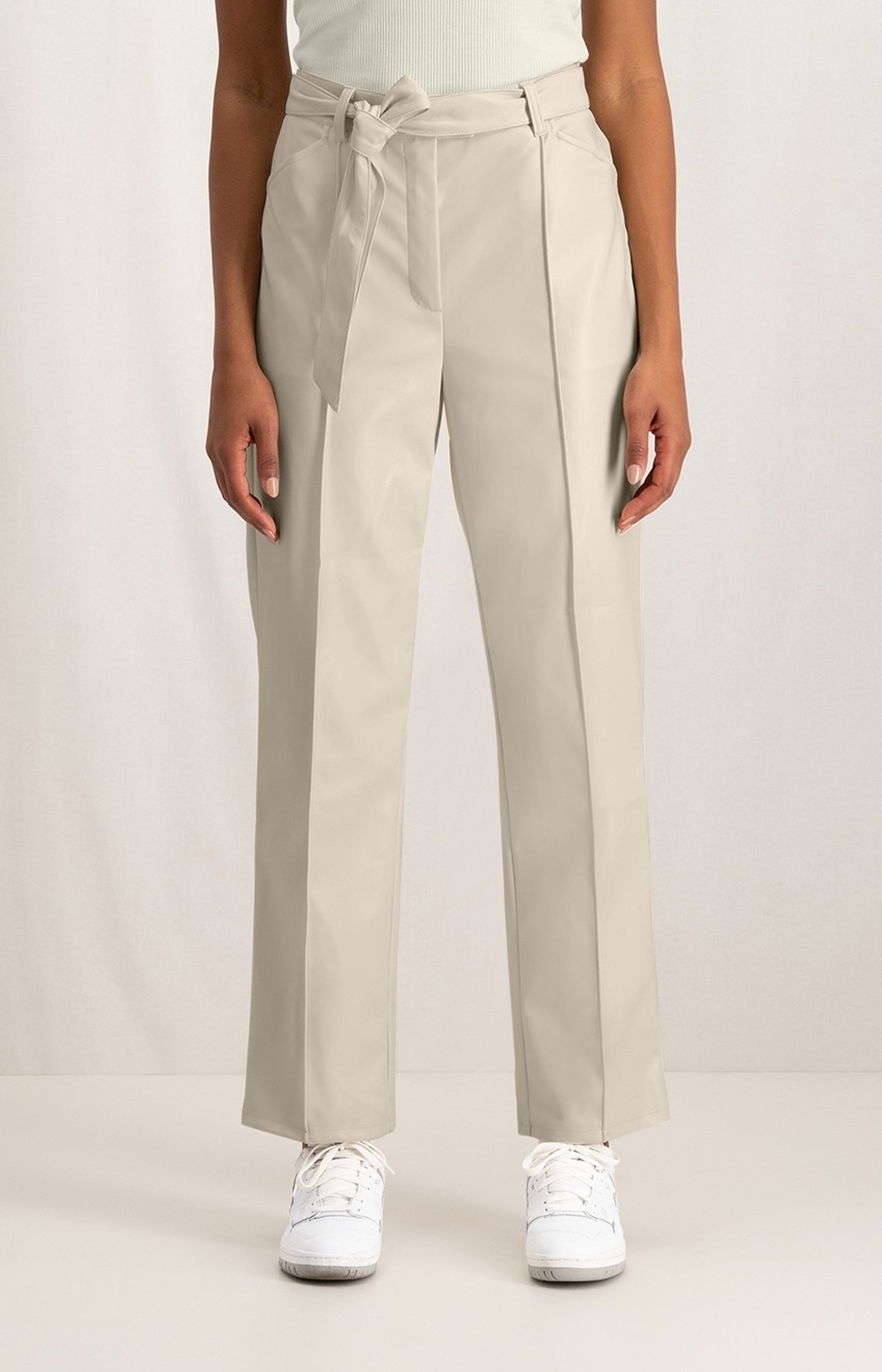 Faux leather trousers with straight leg and pockets