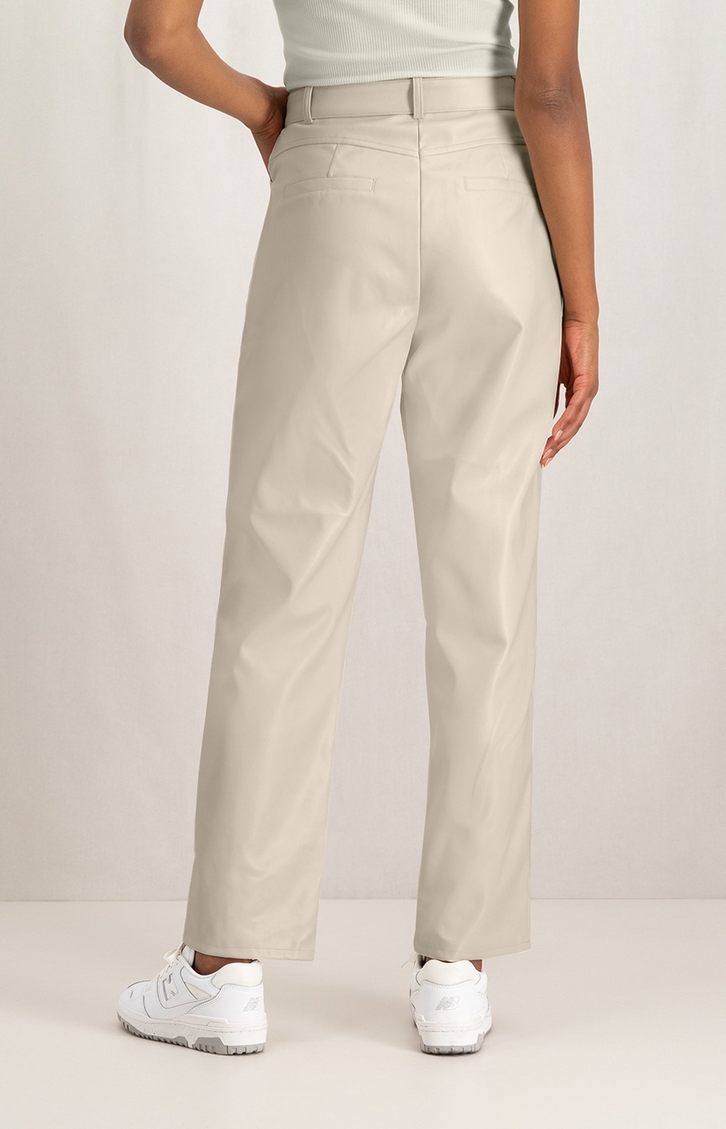 Faux leather trousers with straight leg and pockets