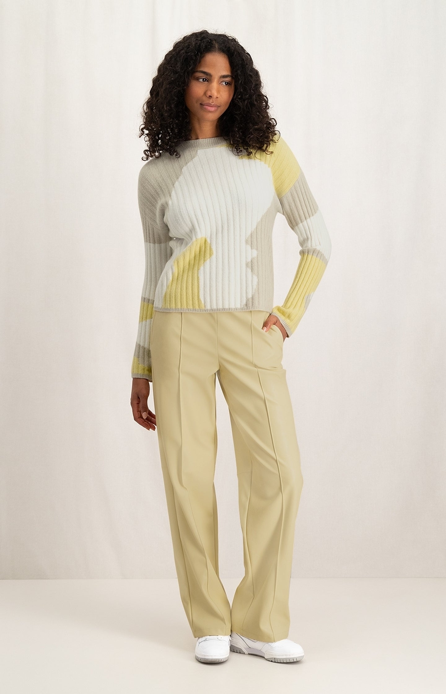 Faux leather wide leg trousers with elastic waist and pocket - Type: lookbook