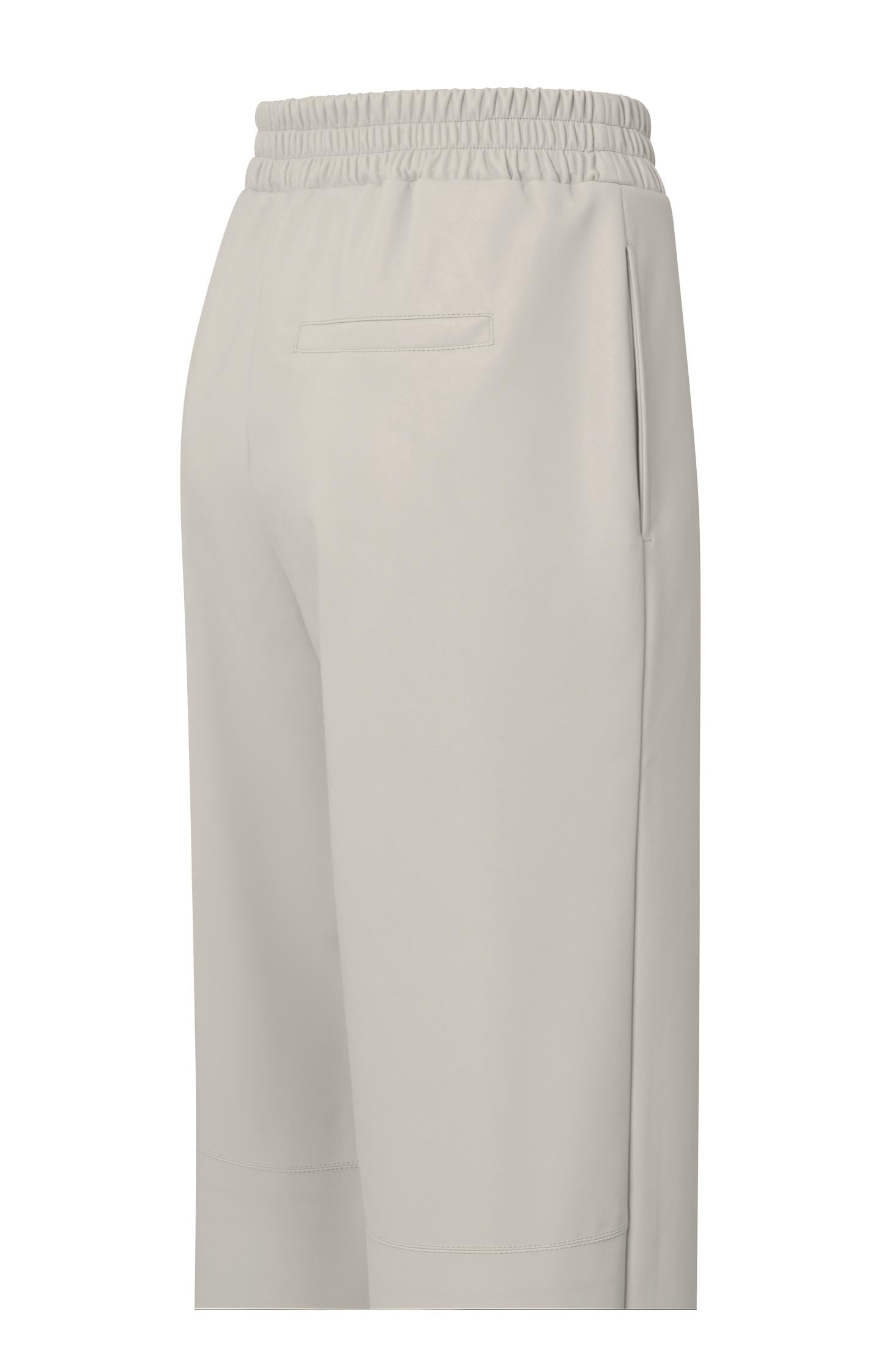 Faux leather wide leg trousers with elastic waist and pocket