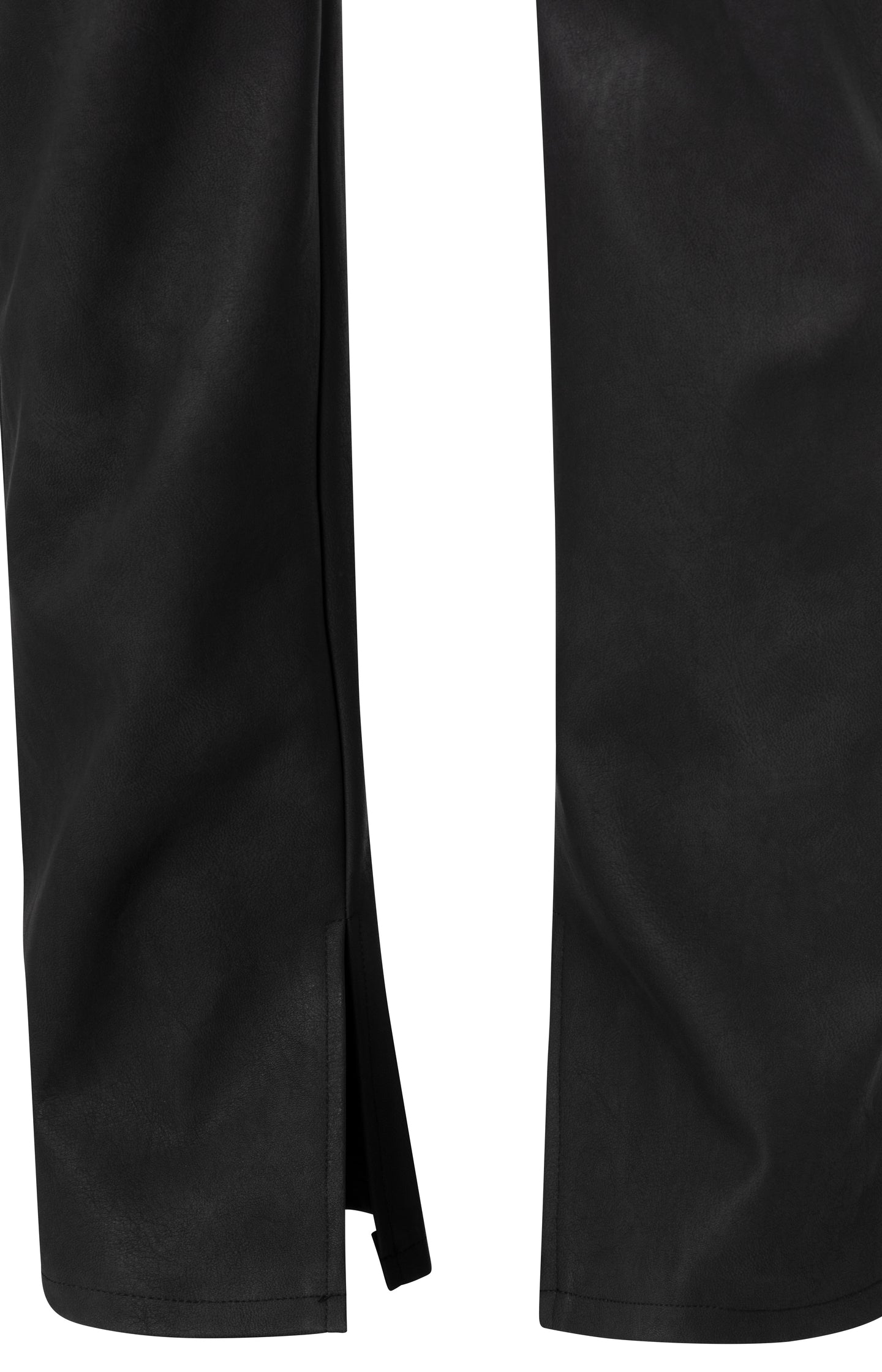 Faux nubuck leather pants with high waist, pockets and slit