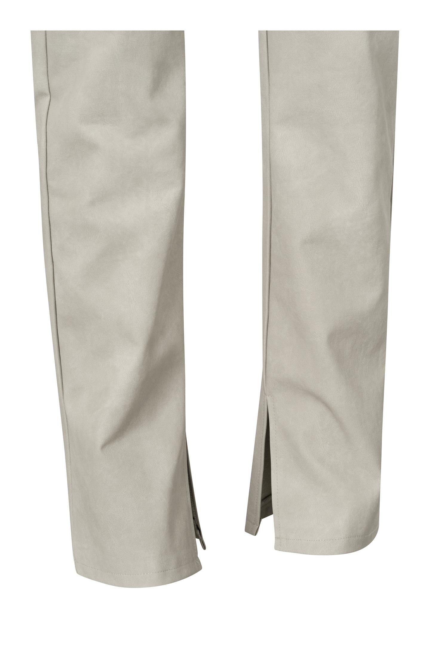 Faux nubuck leather pants with high waist, pockets and slit