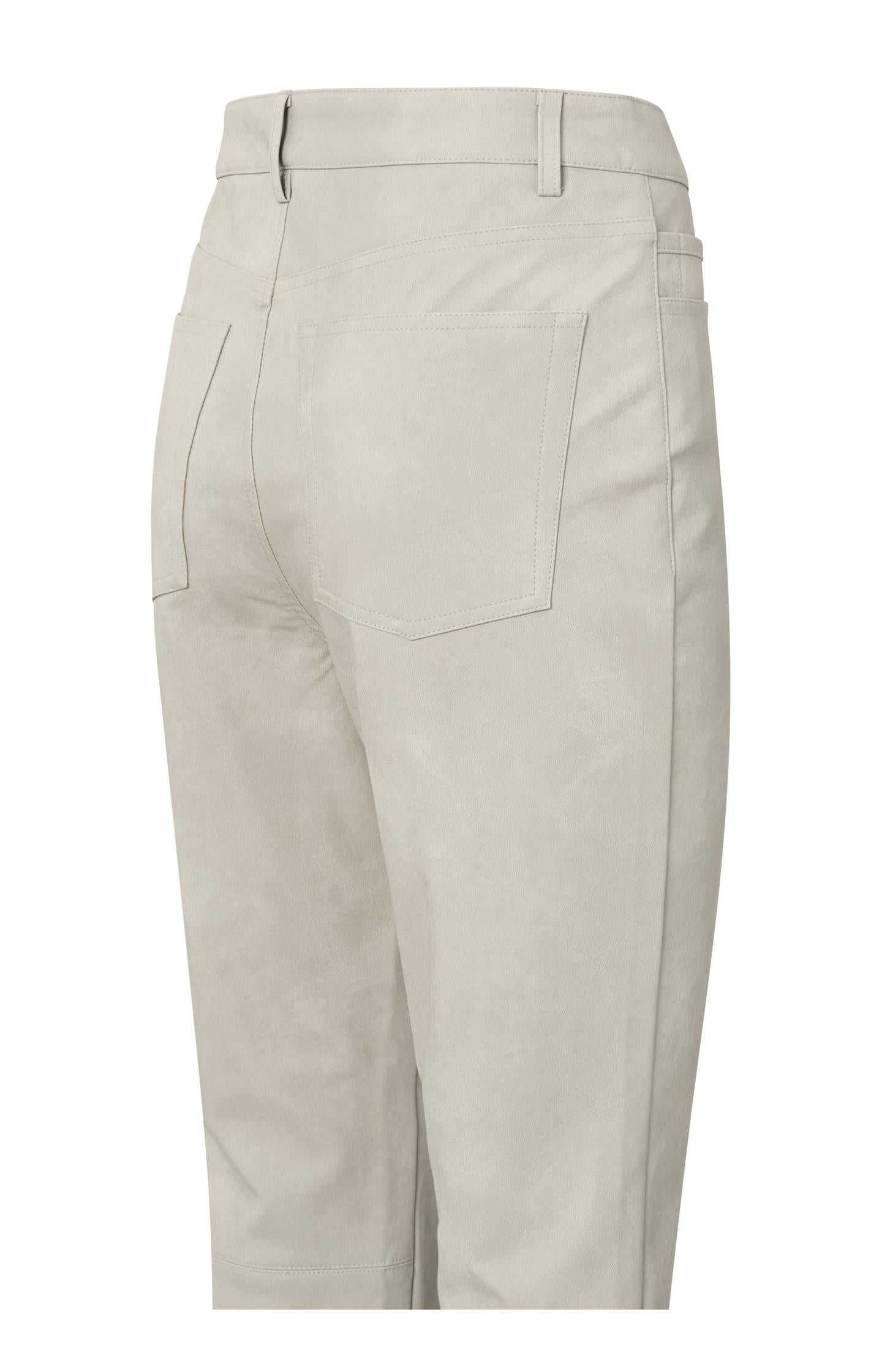 Faux nubuck leather pants with high waist, pockets and slit