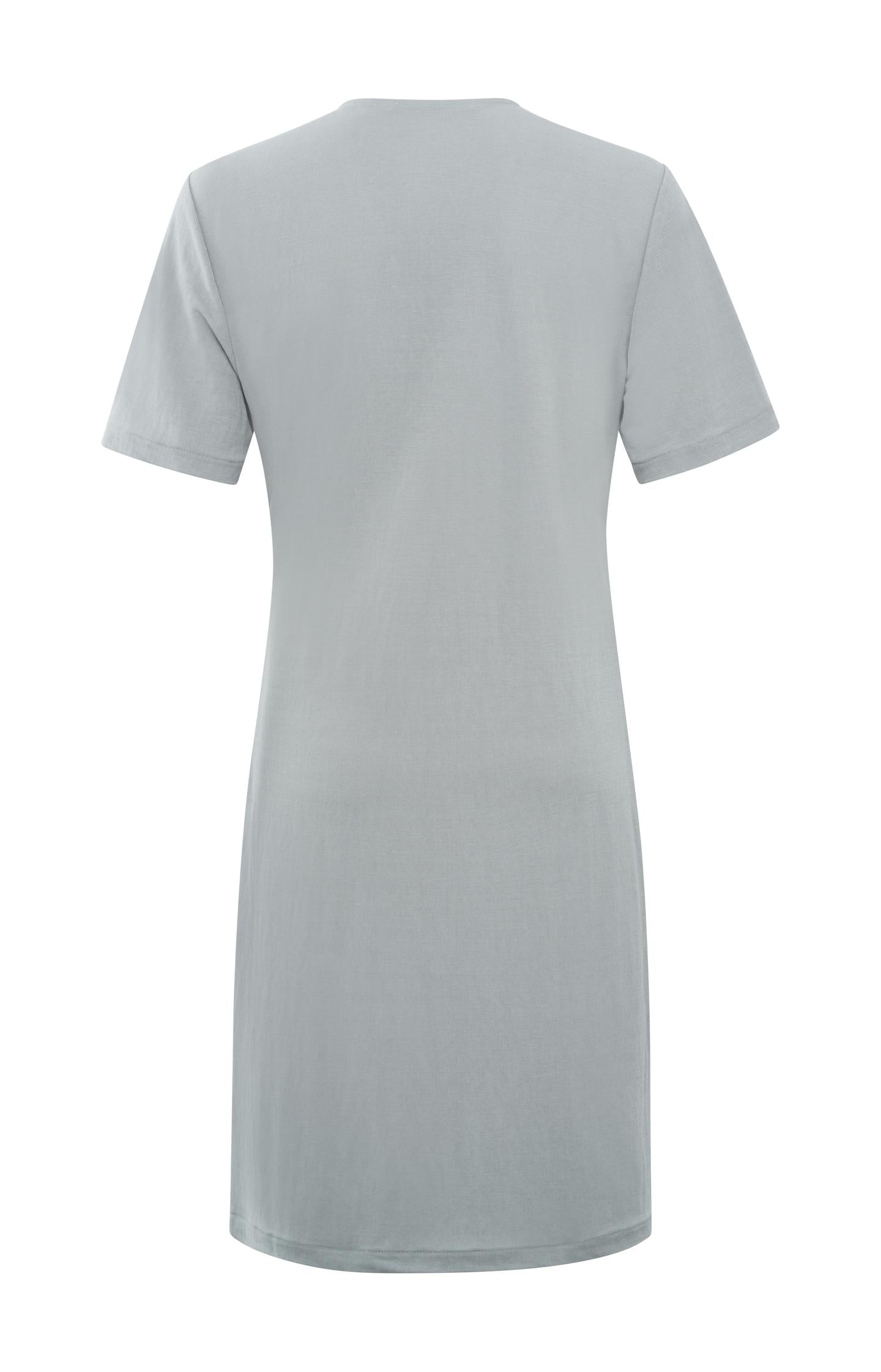 Faux wrap dress with V-neck, short sleeves and waist detail