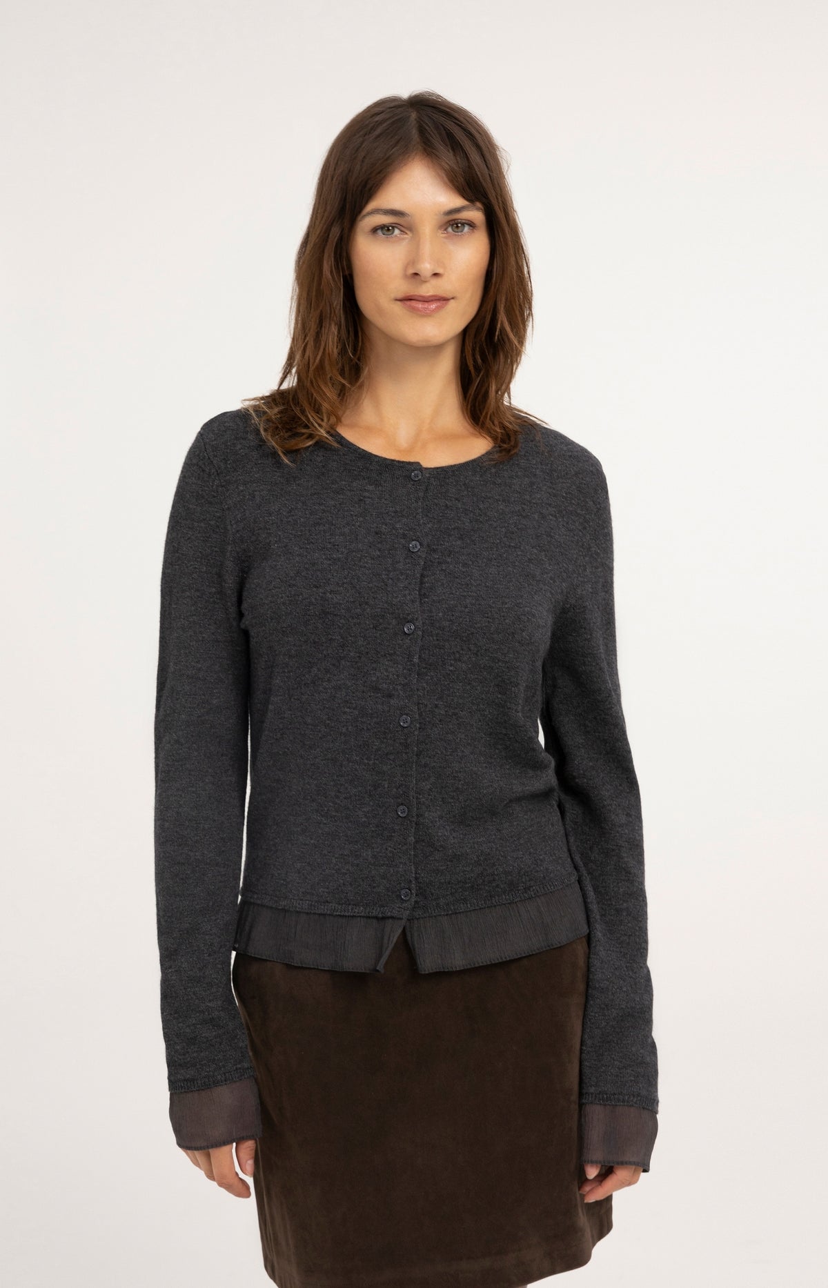 Fine-knit cardigan with button closure - Dark Anthracite Melange