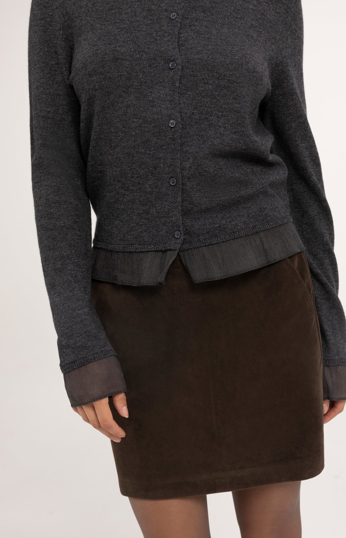 Fine-knit cardigan with button closure - Dark Anthracite Melange