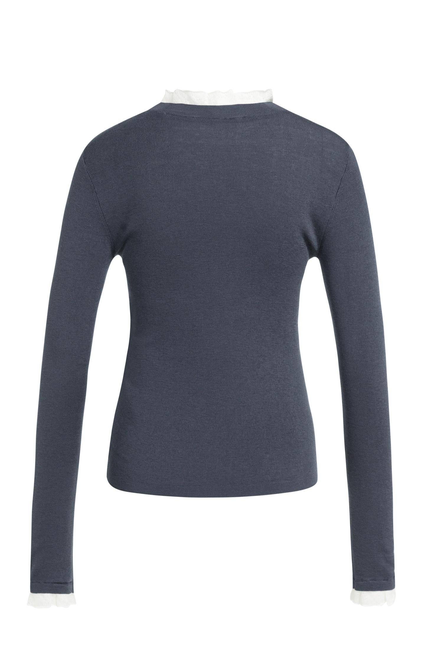 Fine knit rib top with ruffle details