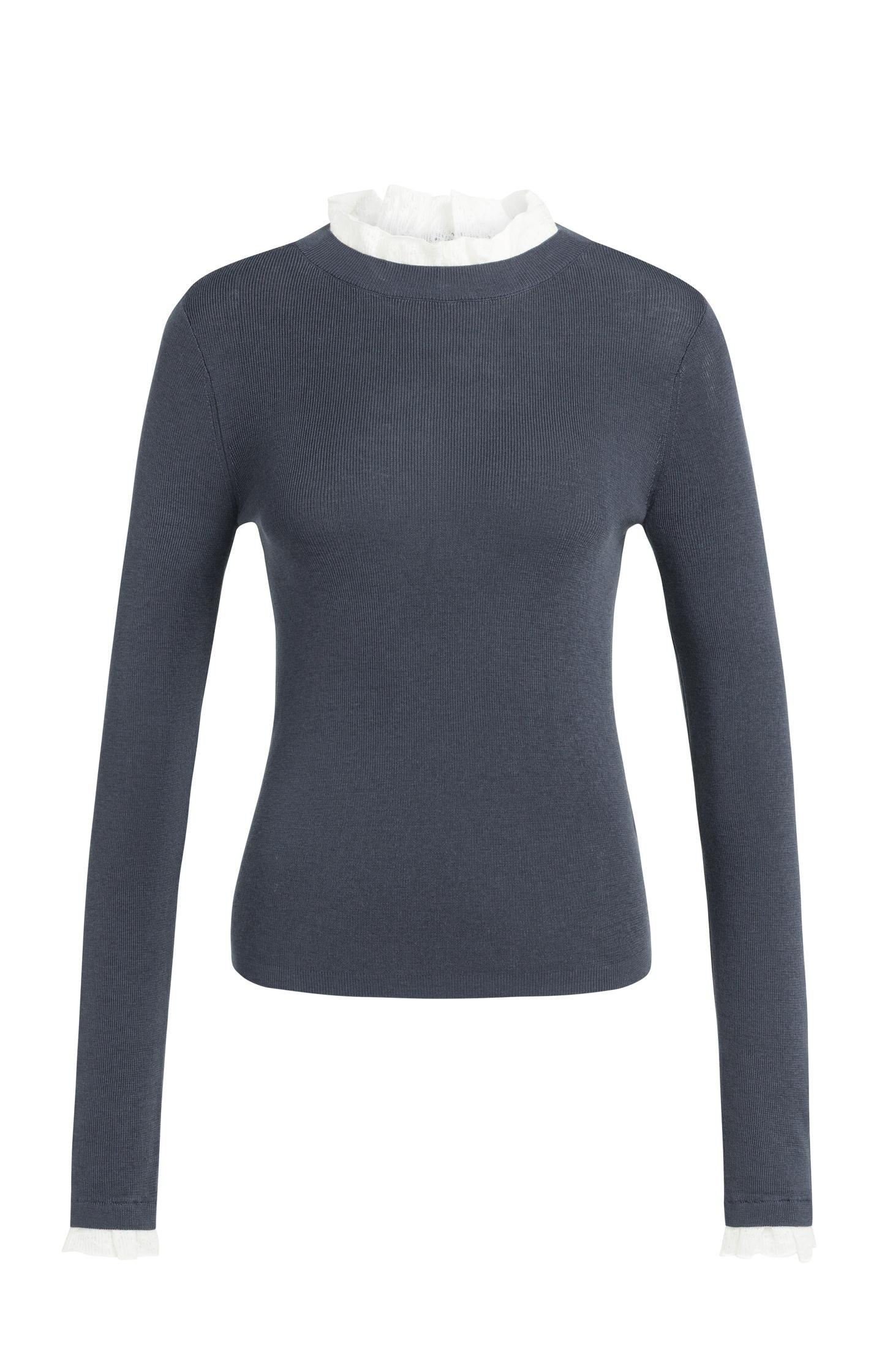 Fine knit rib top with ruffle details