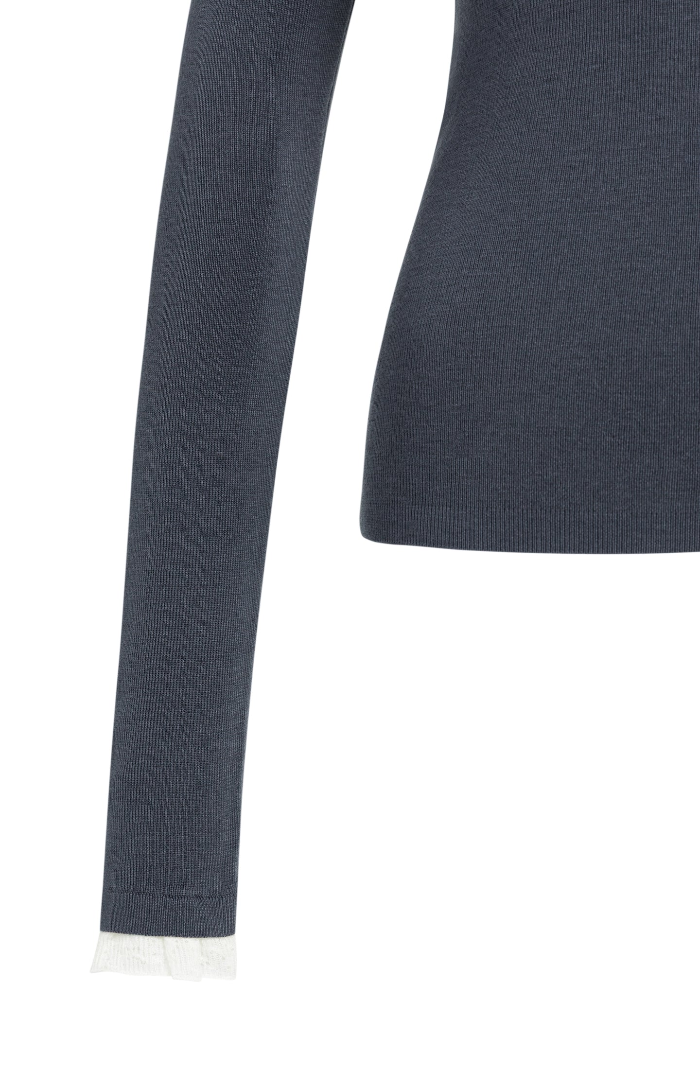Fine knit rib top with ruffle details