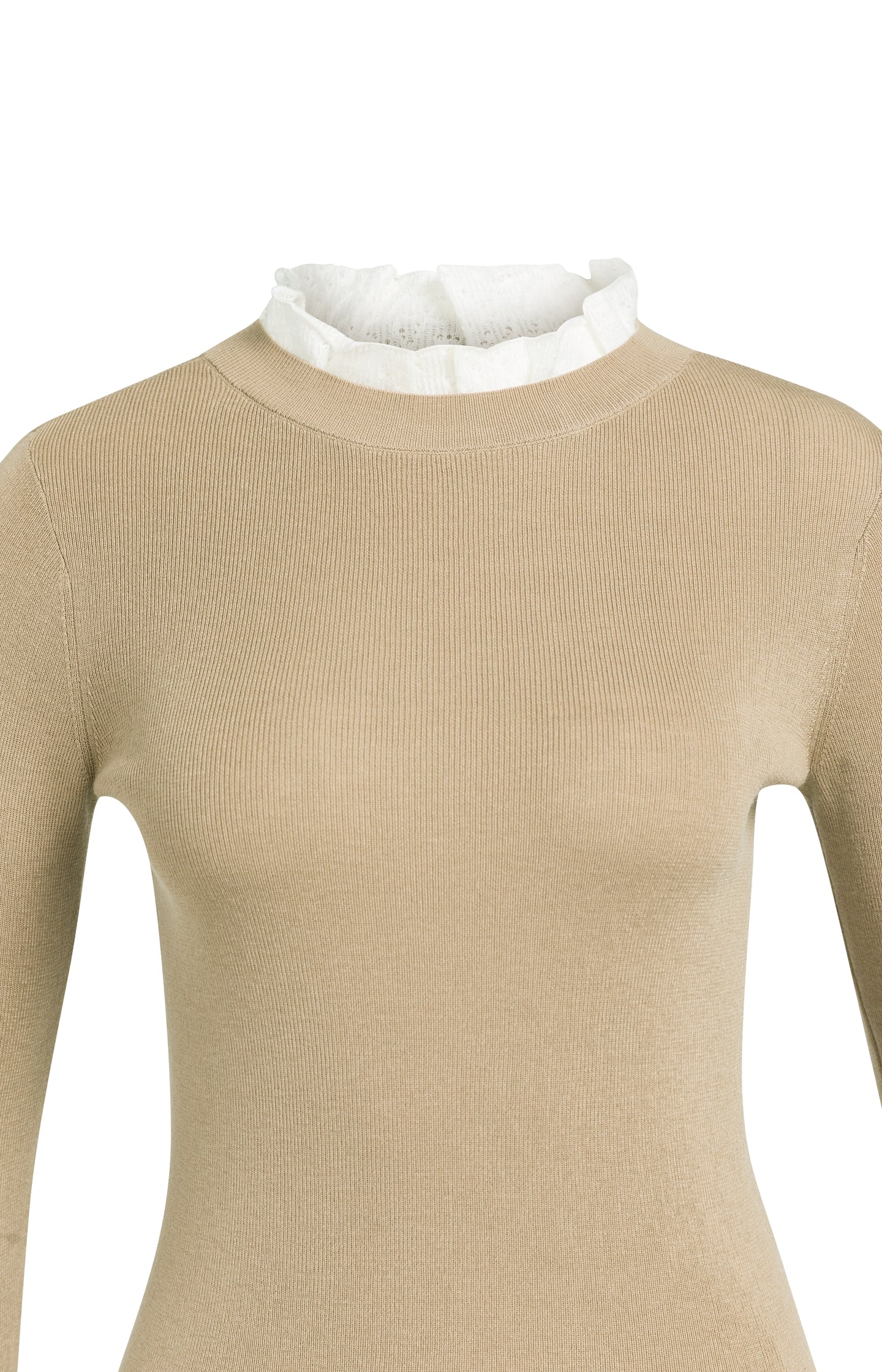 Fine knit rib top with ruffle details