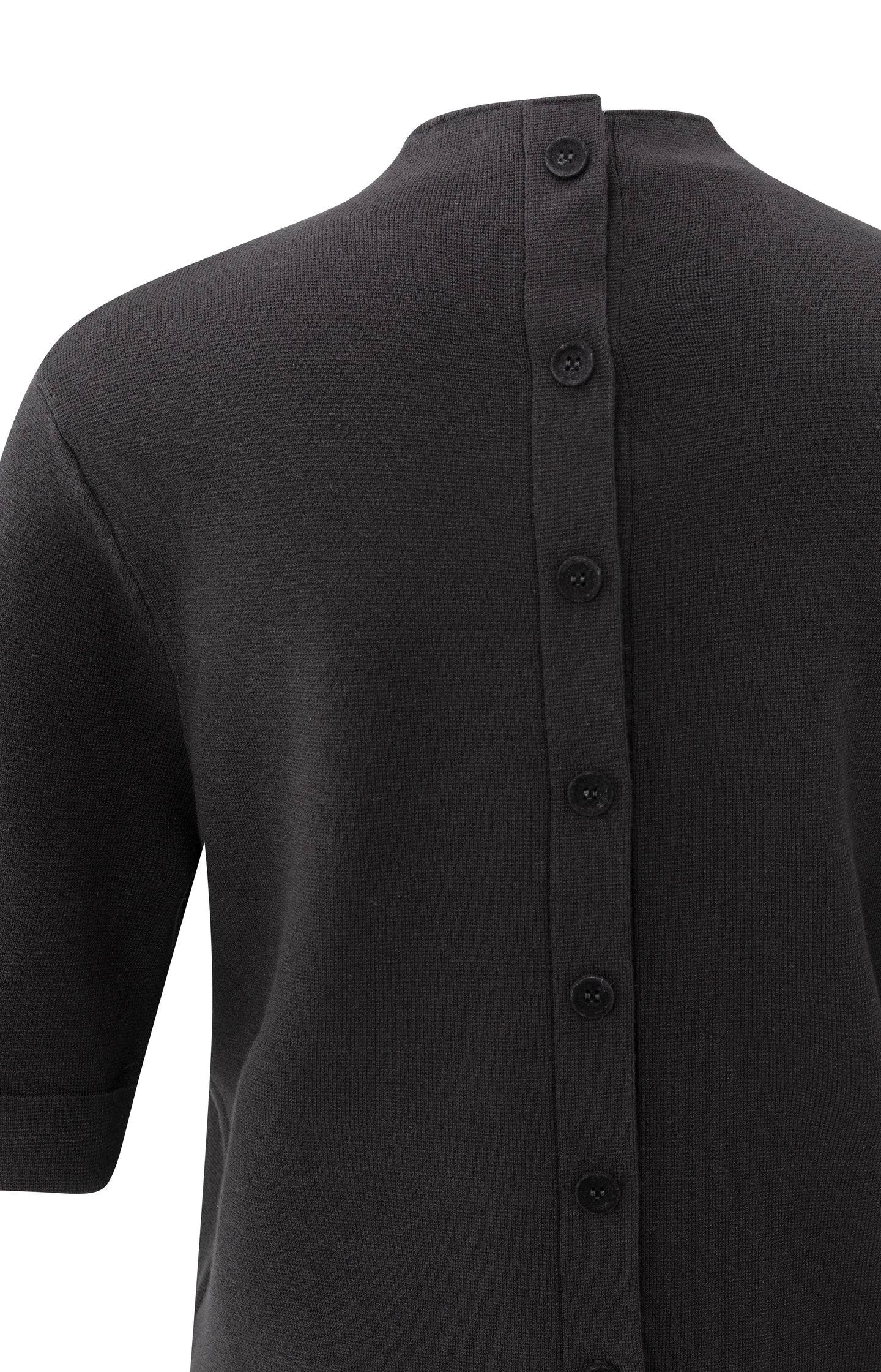 Fine knit sweater with back button detail and short sleeves