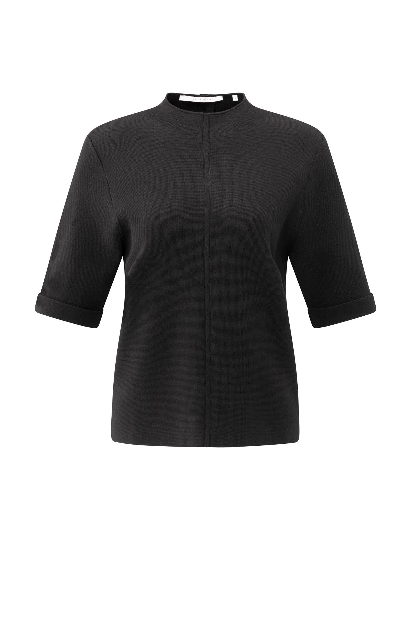 Fine knit sweater with back button detail and short sleeves - Type: product