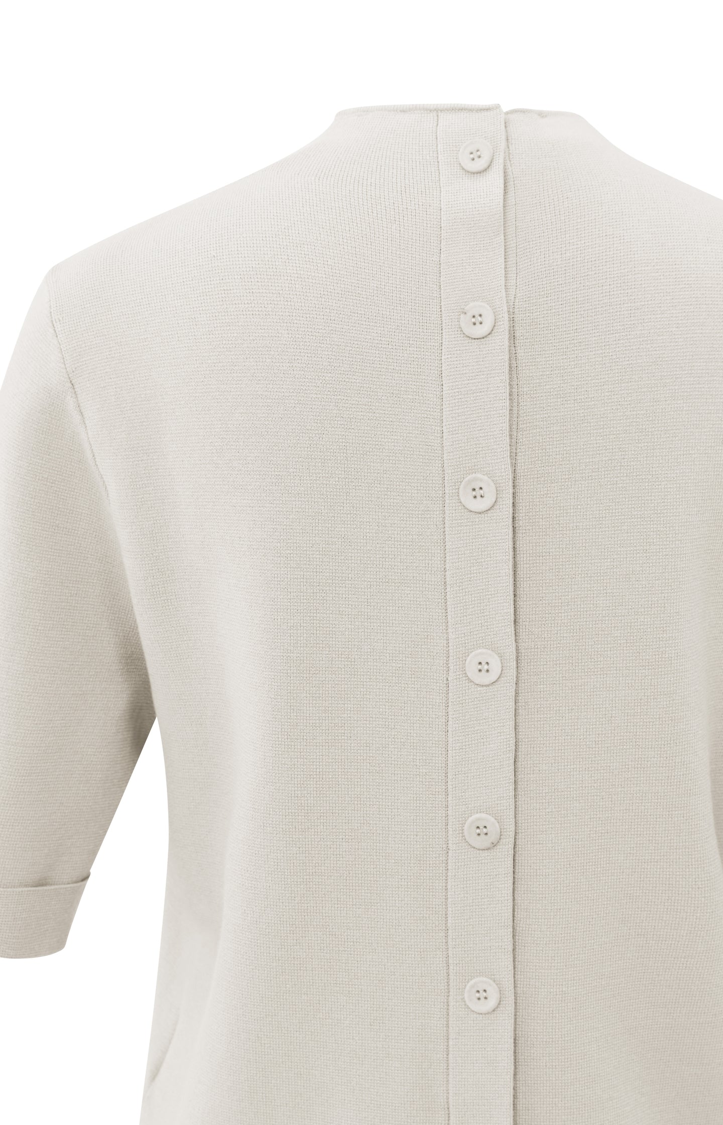 Fine knit sweater with back button detail and short sleeves