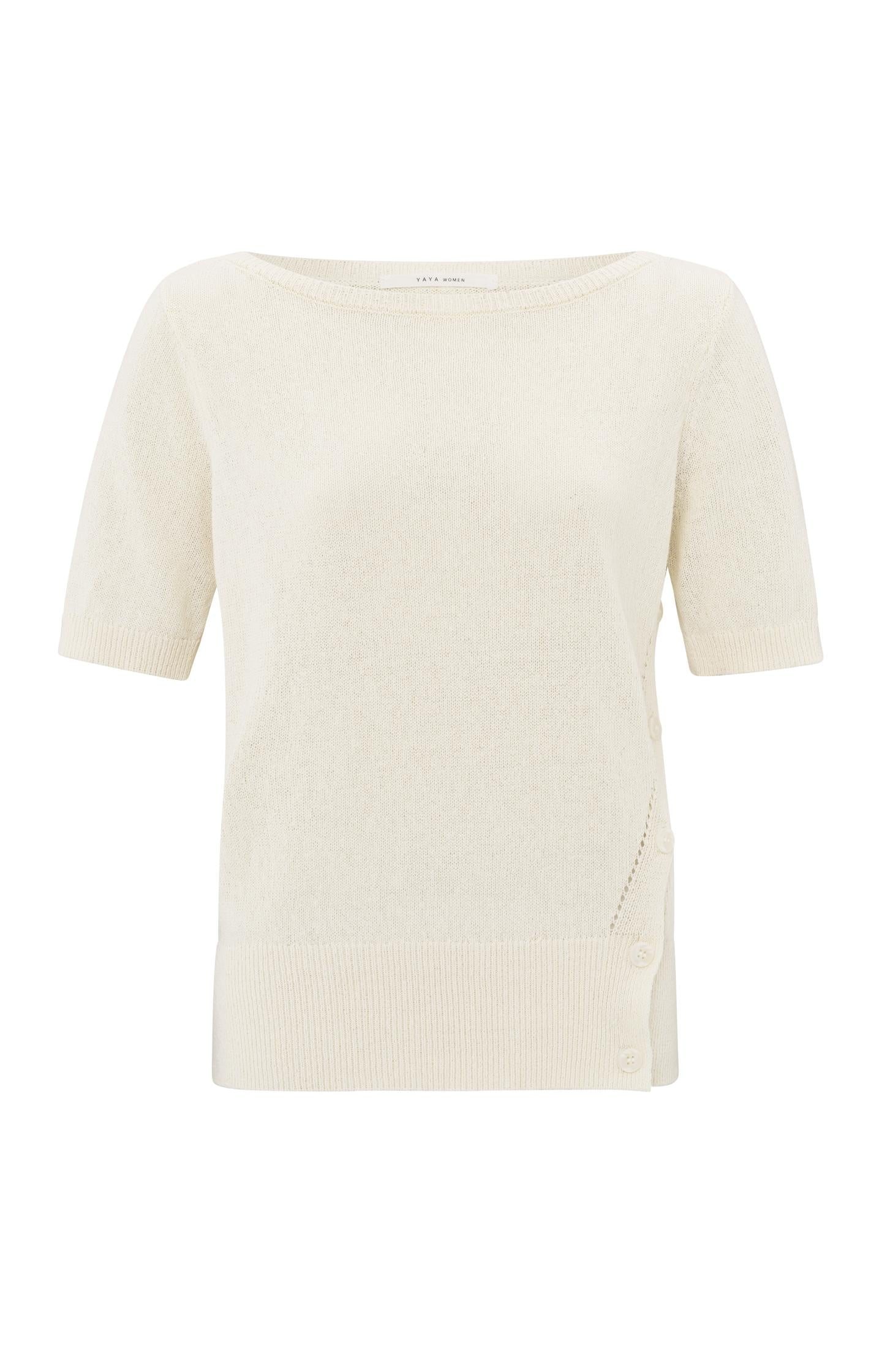 Fine knit sweater with boat neckline and short sleeves - Type: product