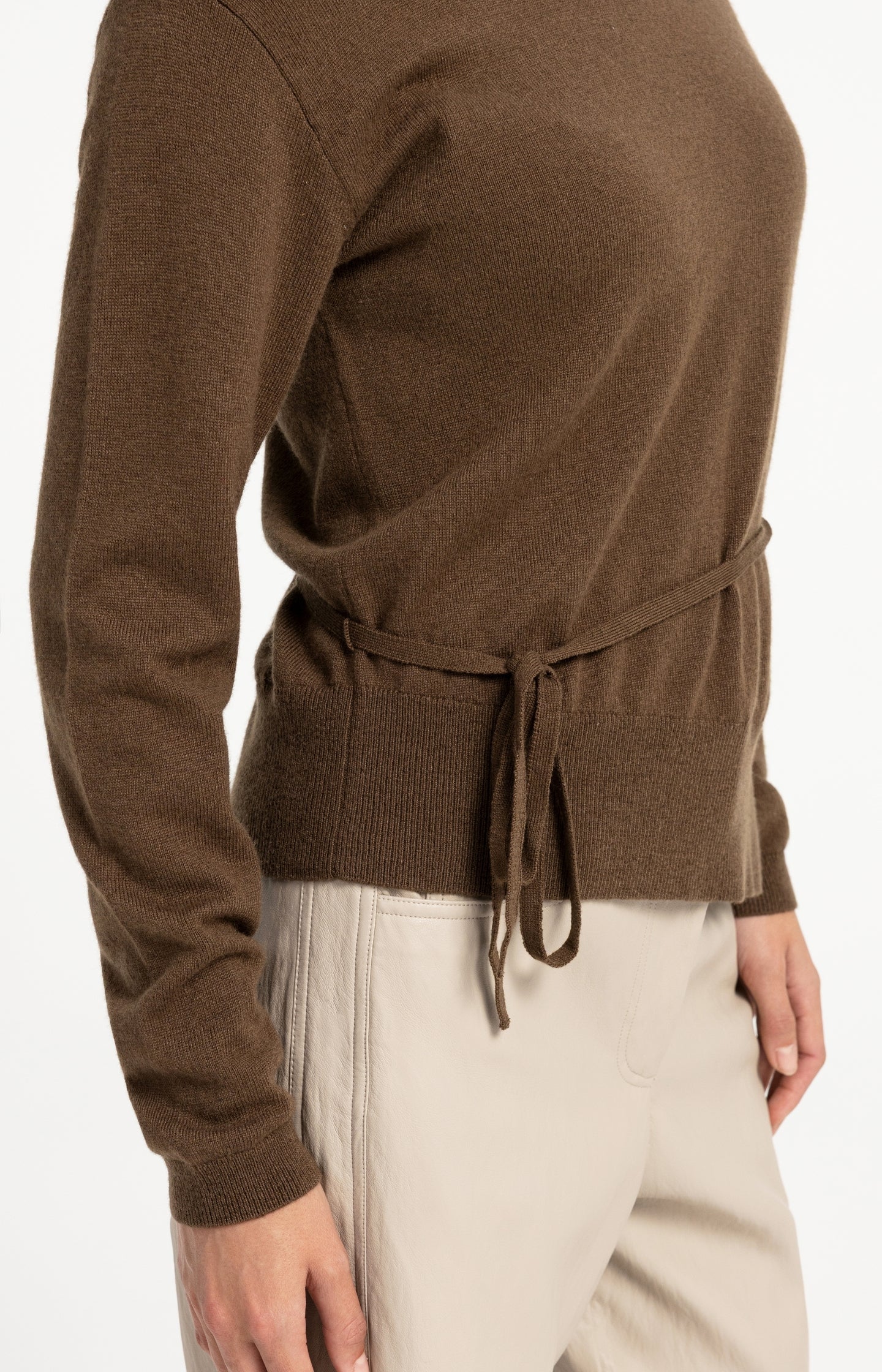 Fine-knit sweater with boat neckline and tie detail