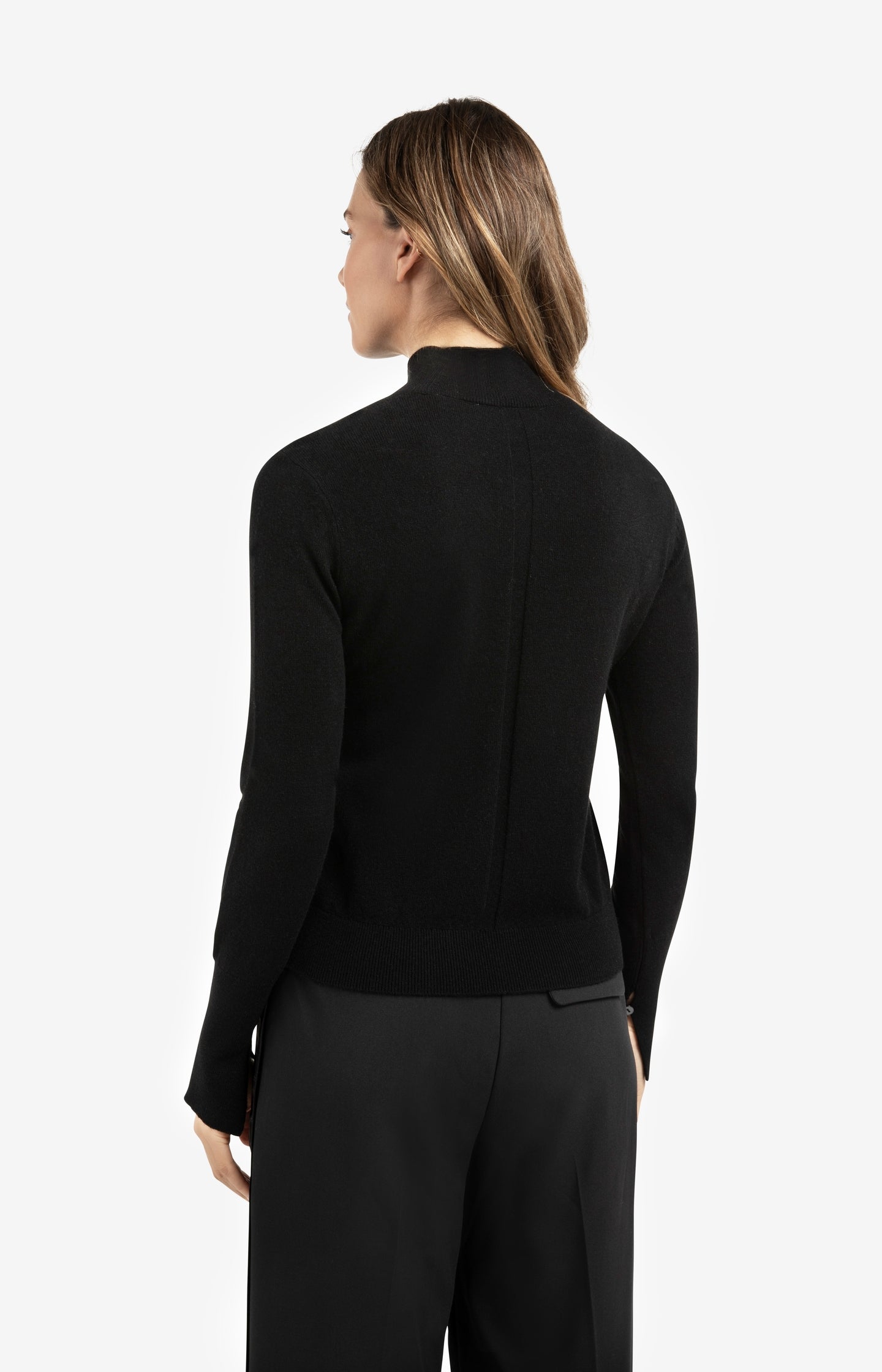Fine knit sweater with mock neck and cut-out neckline