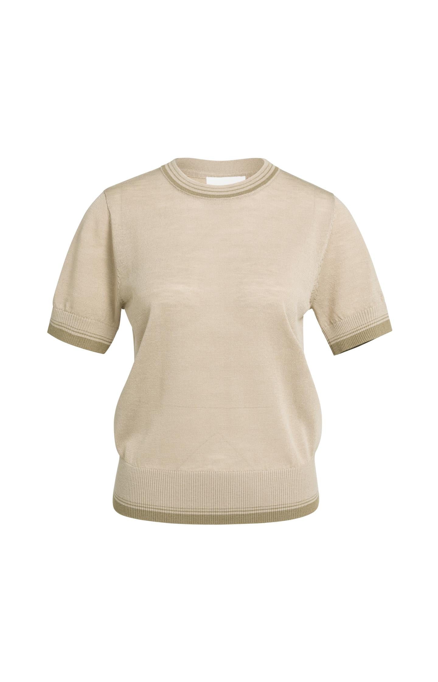 Fine-knit sweater with short sleeves and contrast trims