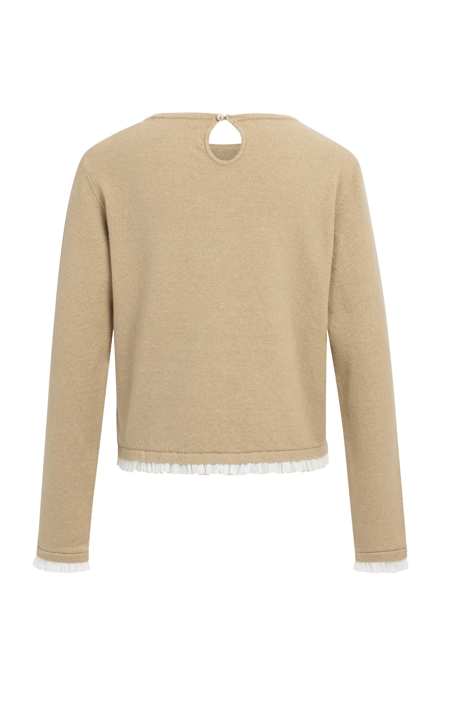 Fine knit top with woven ruffle trims