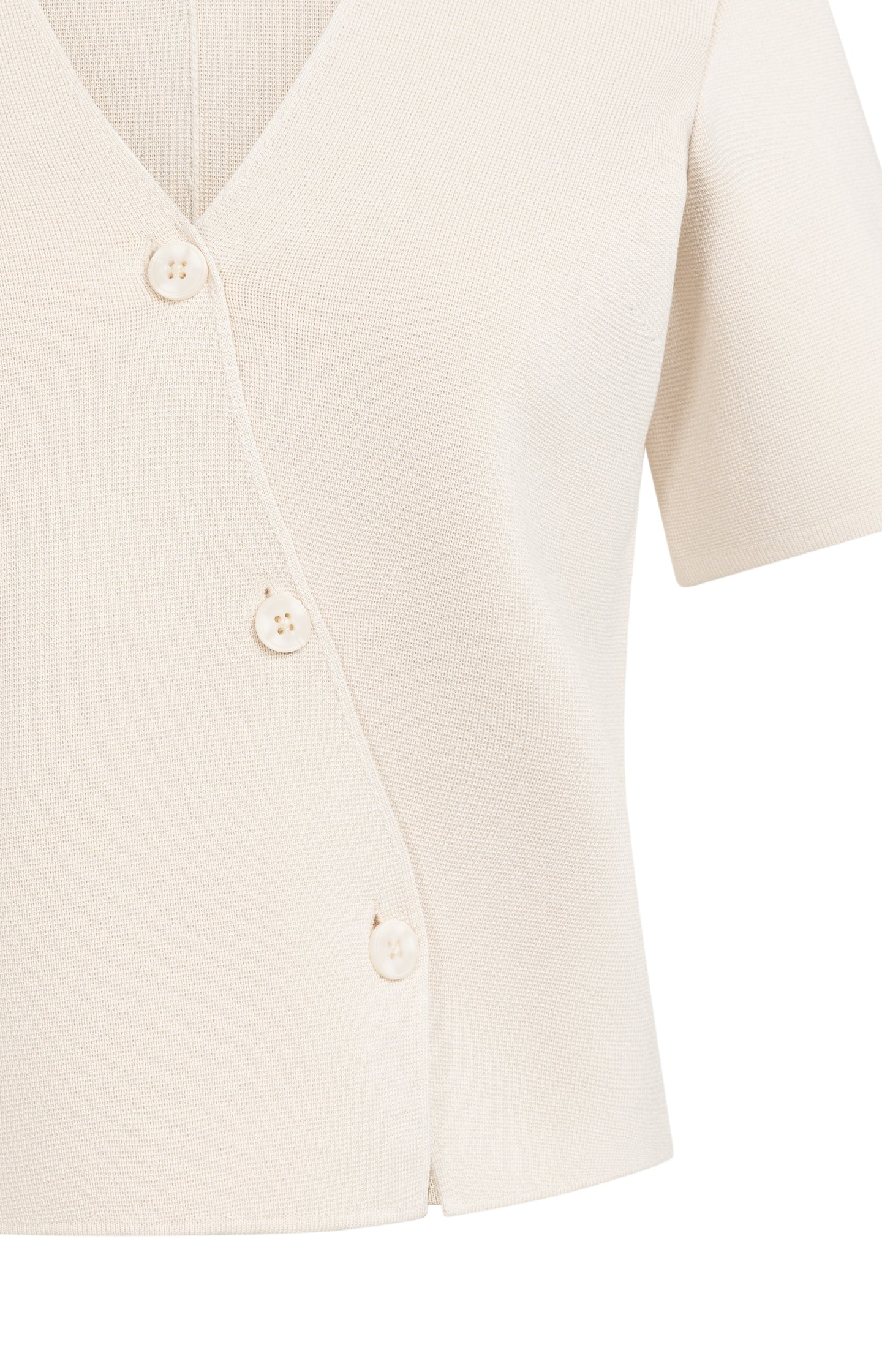 Fine knitted gilet with V-neck and slanted button closure