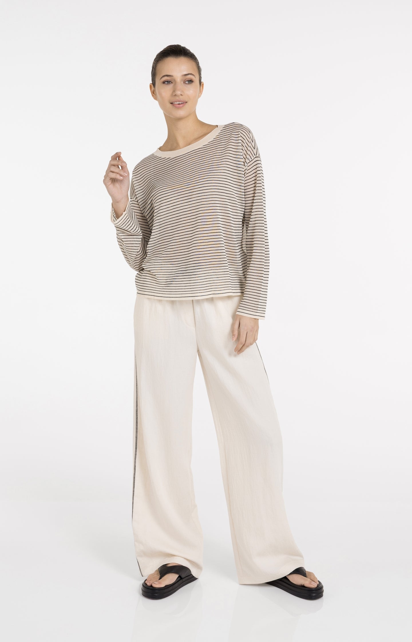 Fine-knitted striped sweater with a slightly sheer finish