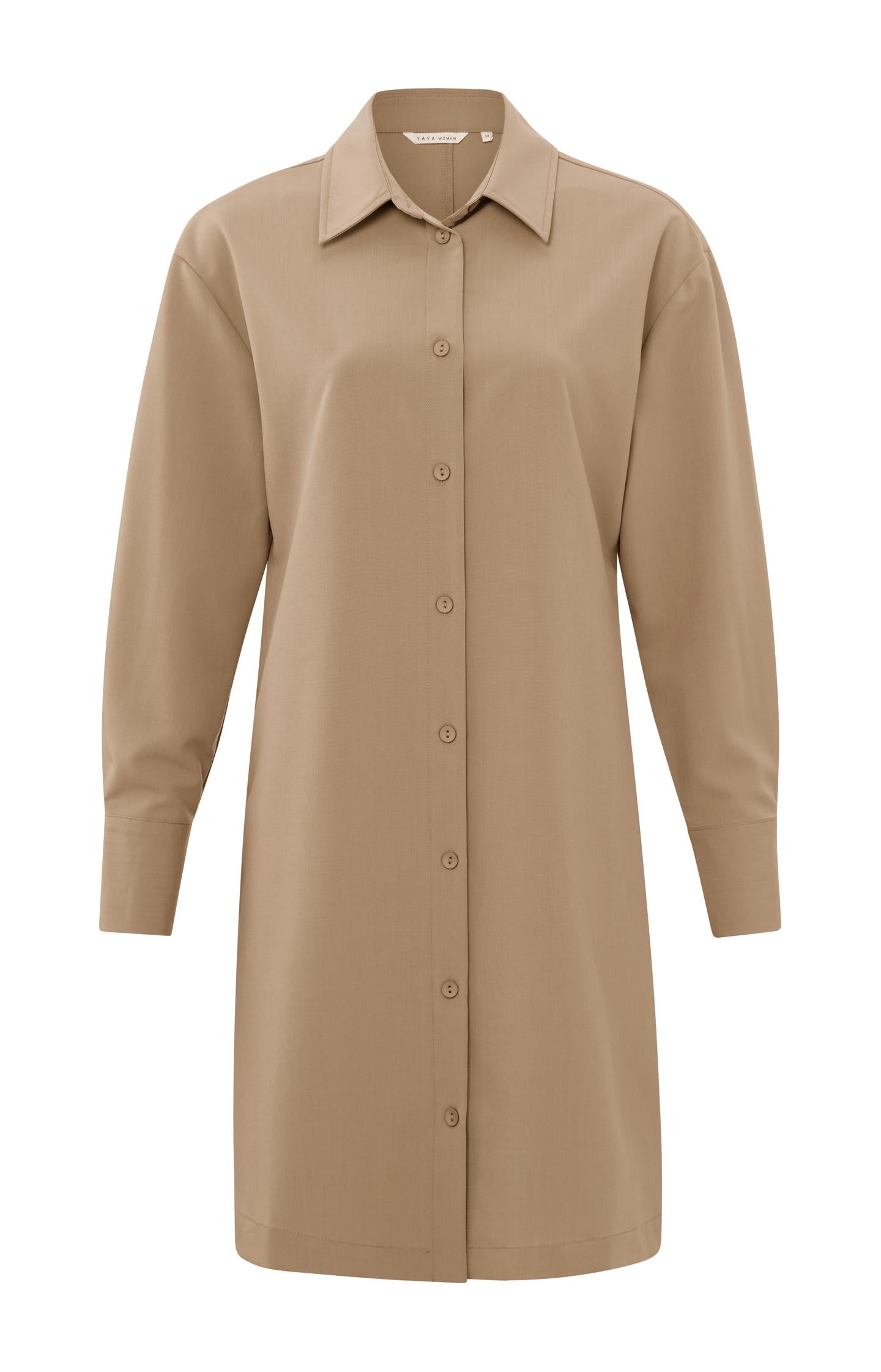 Fitted blouse dress with collar, long sleeves and buttons - Type: product