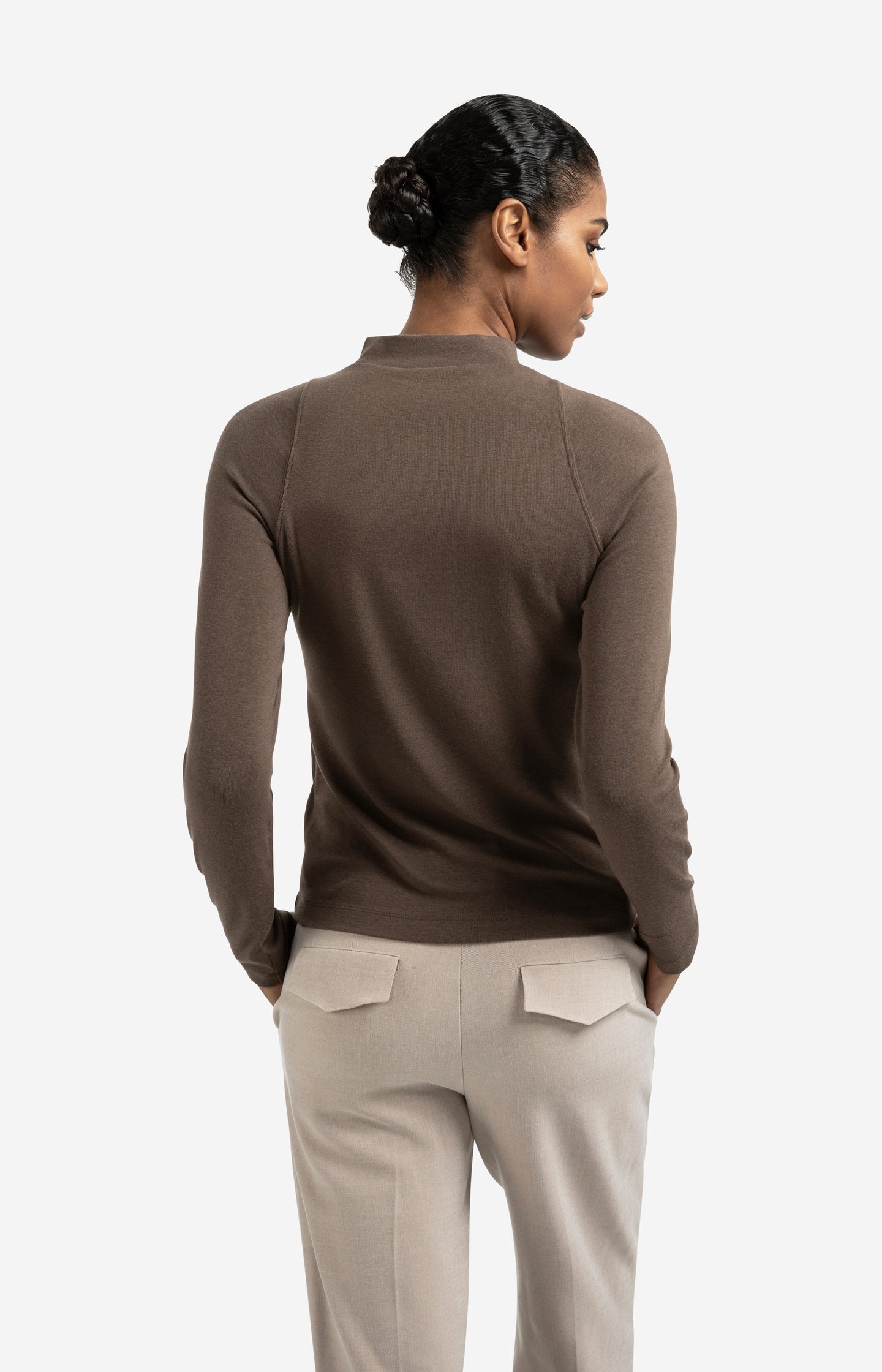 Fitted long sleeve top with mock neck
