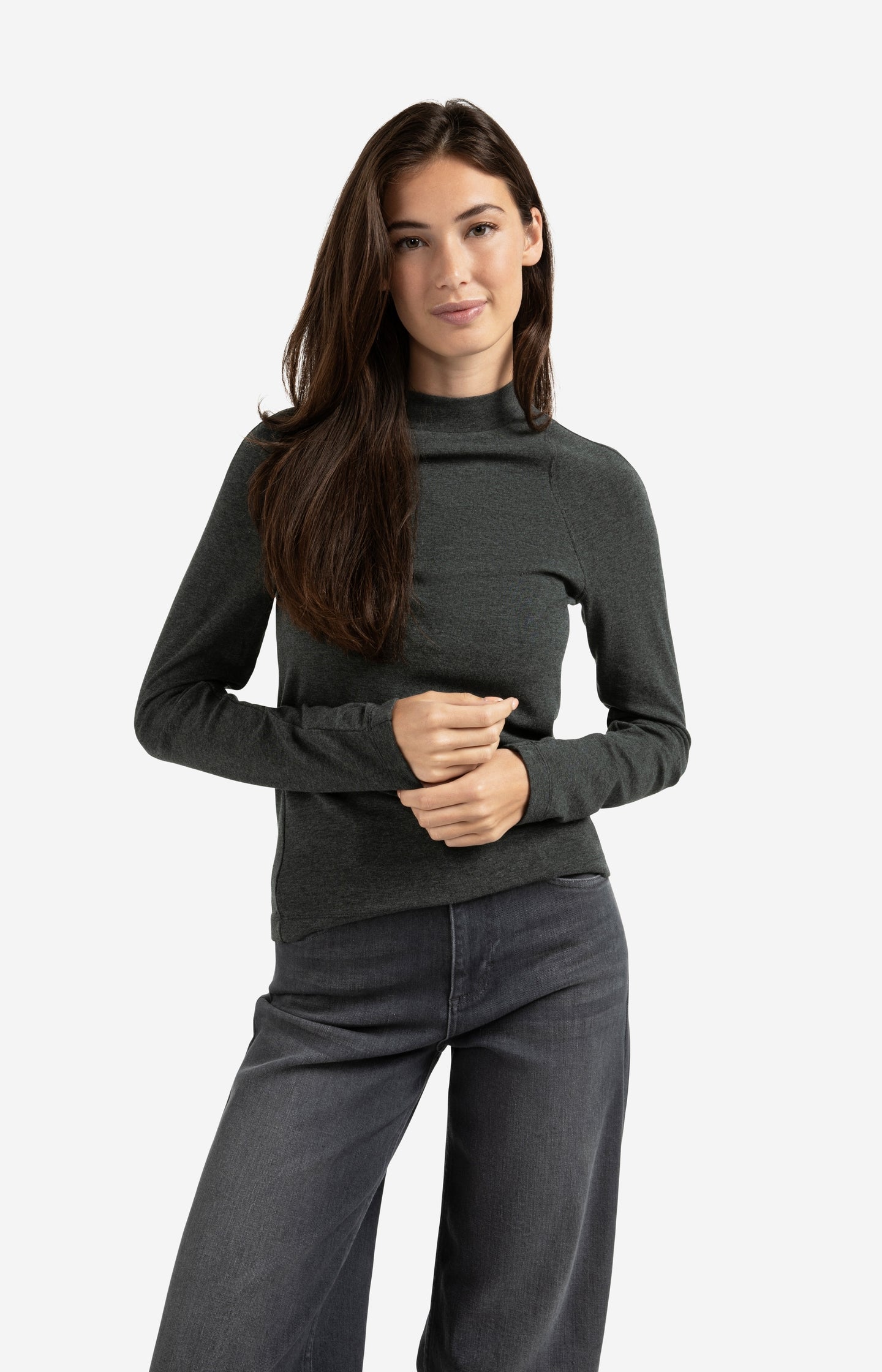 Fitted long sleeve top with mock neck