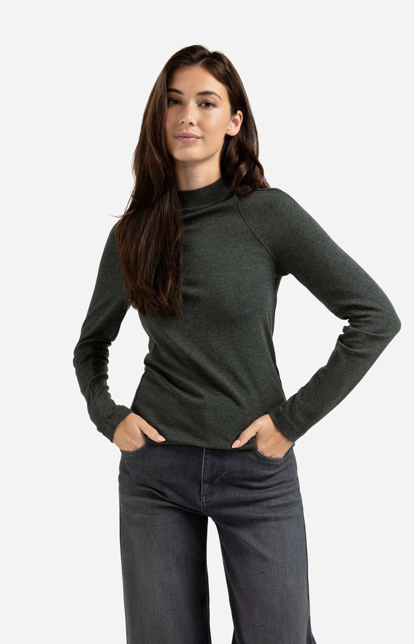 Fitted long sleeve top with mock neck