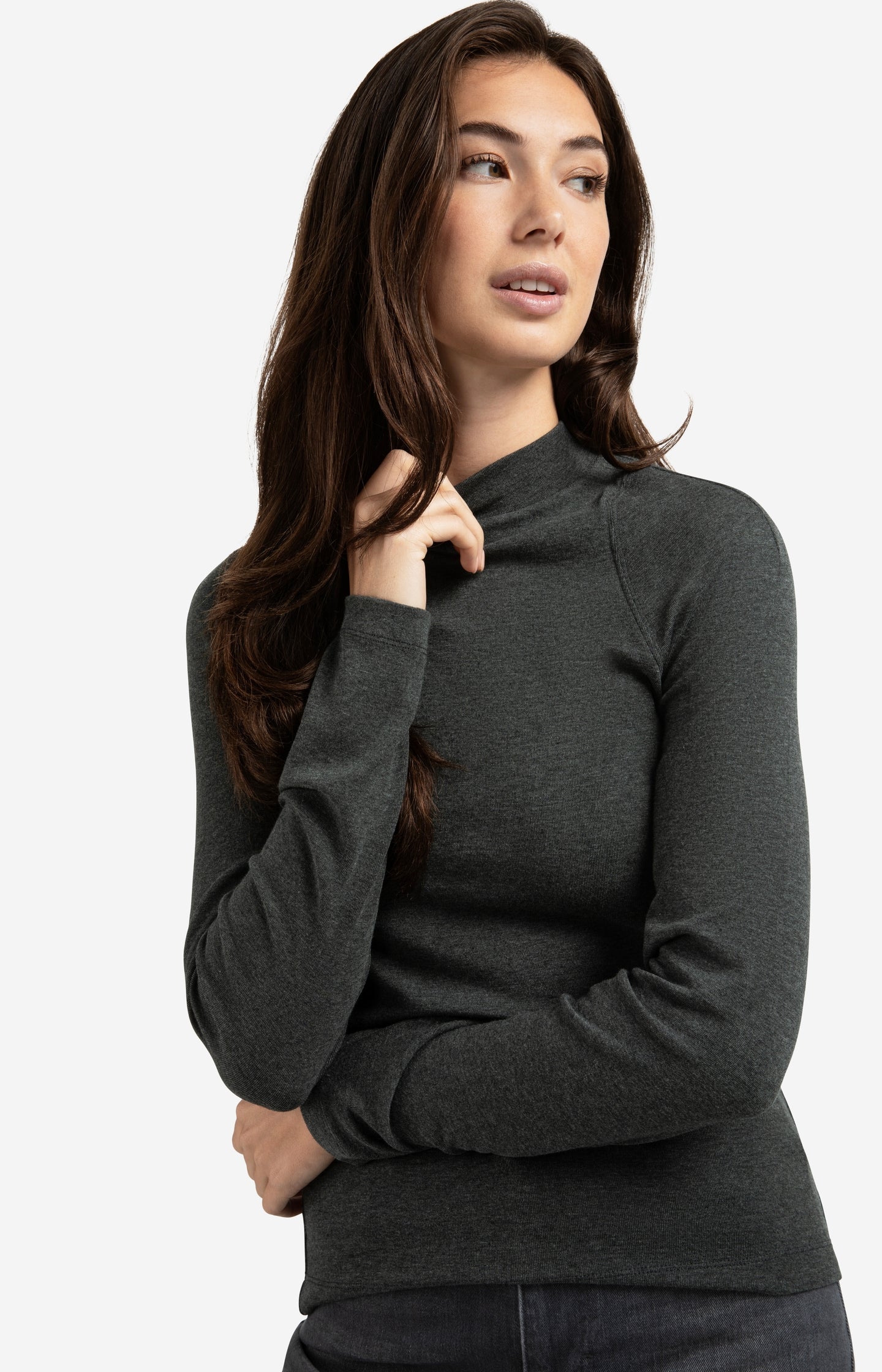 Fitted long sleeve top with mock neck