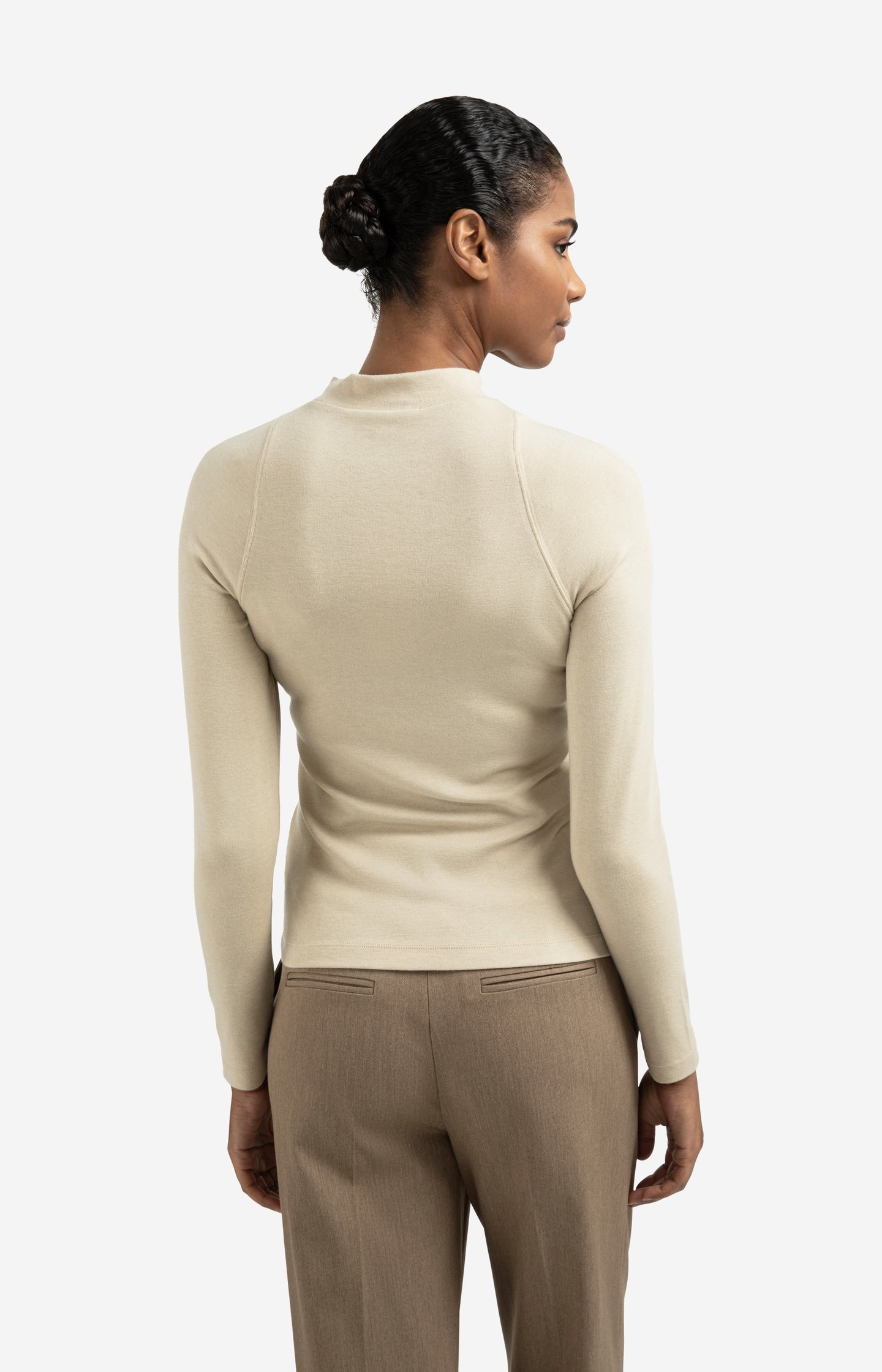 Fitted long sleeve top with mock neck