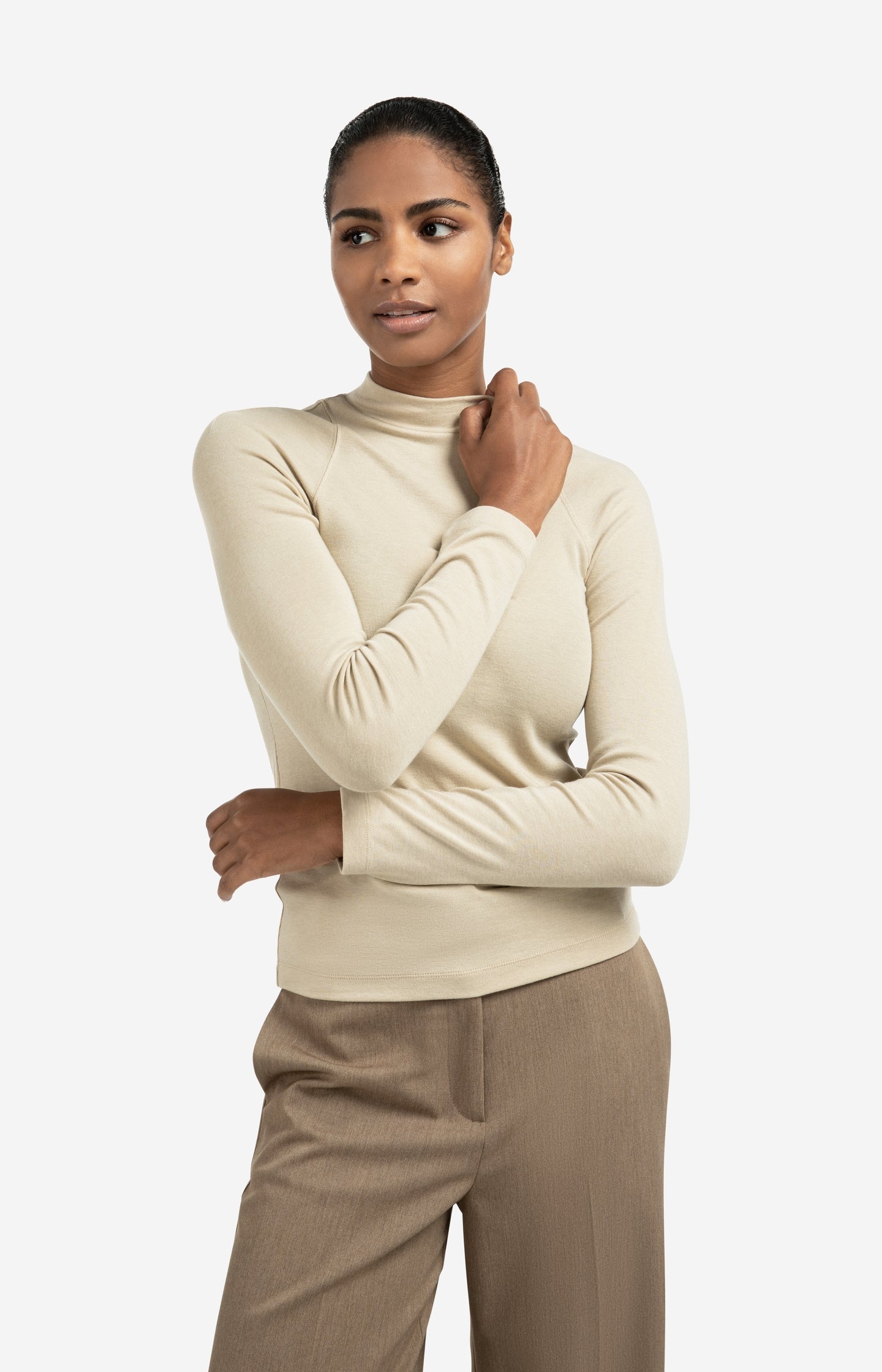 Fitted long sleeve top with mock neck