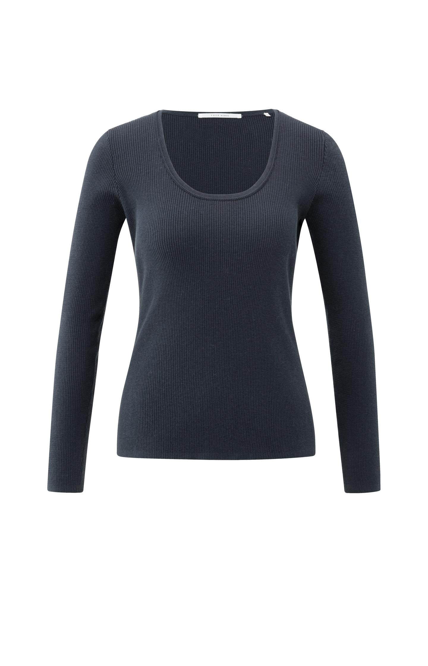 Fitted ribbed top with round neckline and long sleeves - Type: product