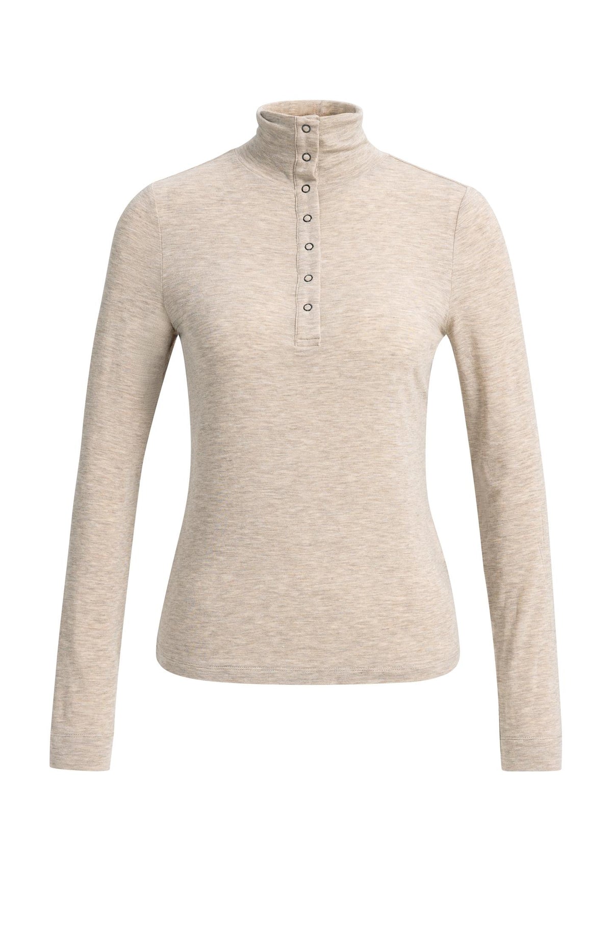 Fitted top with high neck and press buttons - Beige Melange