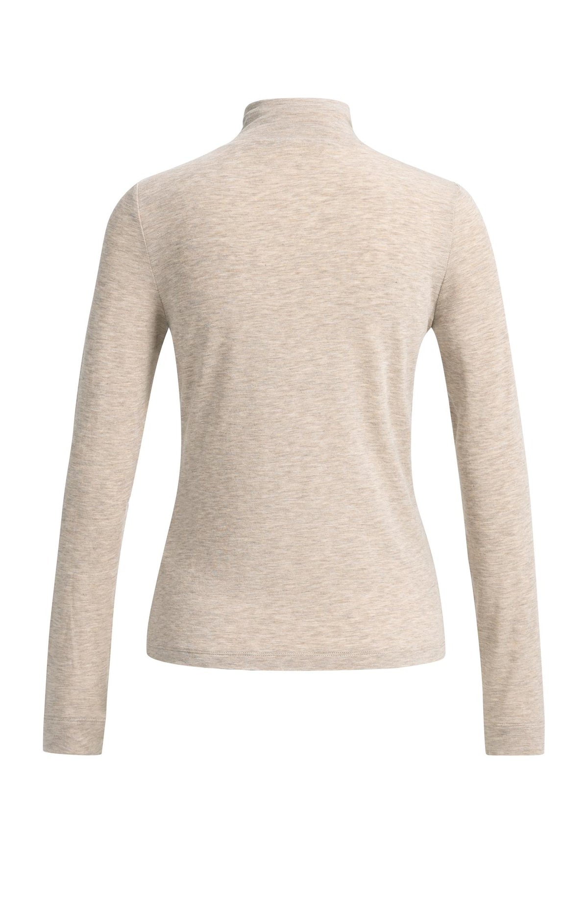 Fitted top with high neck and press buttons - Beige Melange