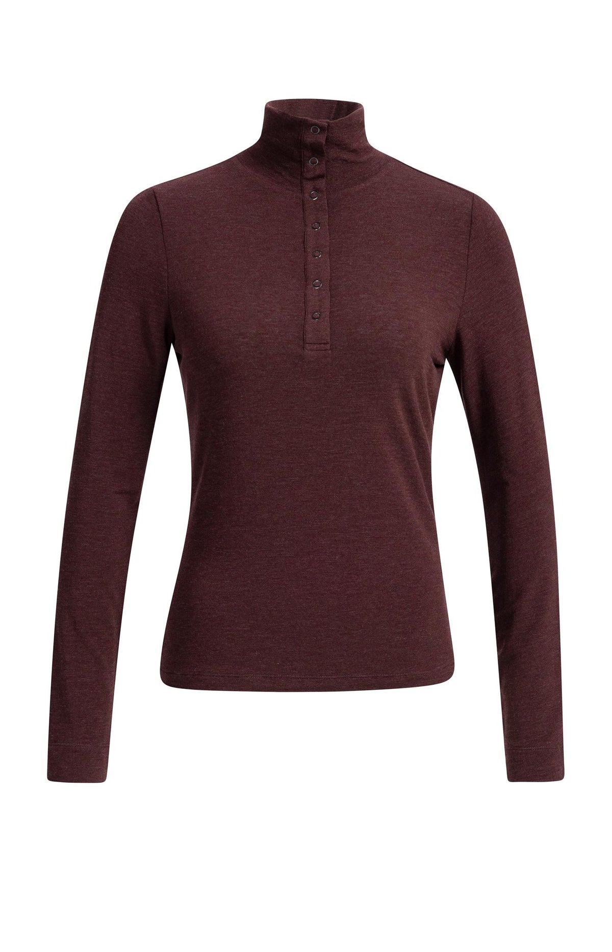 Fitted top with high neck and press buttons - Beige Melange