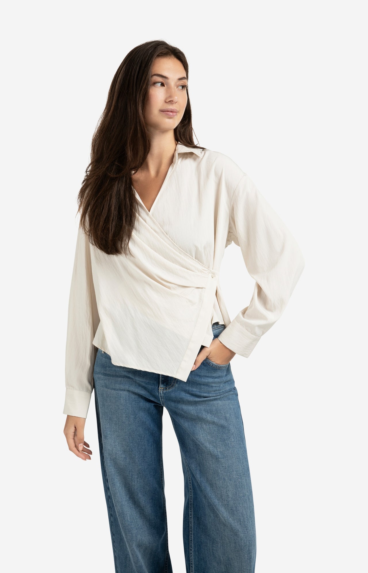 Fitted wrap blouse with long sleeves