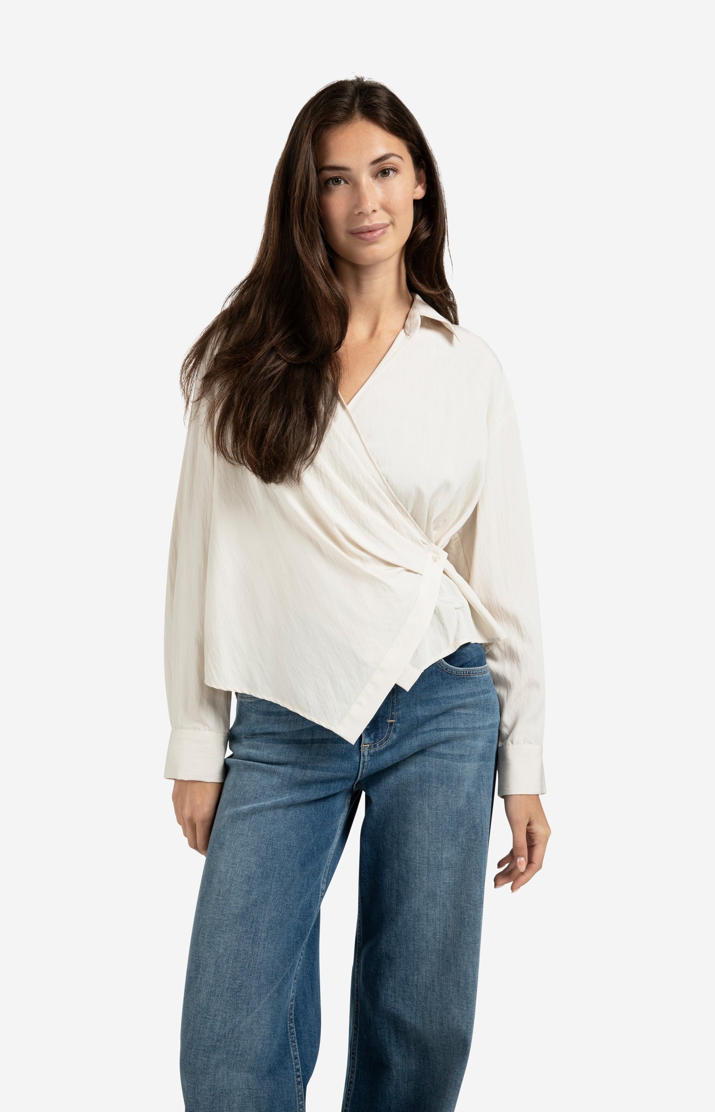 Fitted wrap blouse with long sleeves