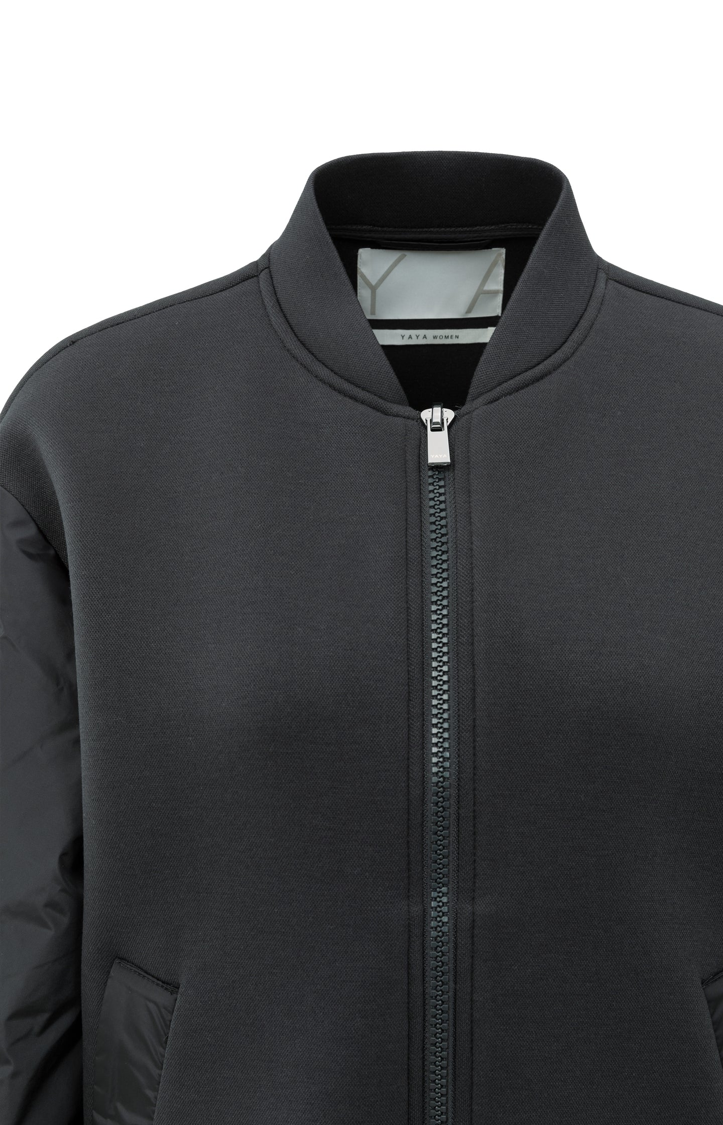 Fleece bomber jacket with nylon sleeves