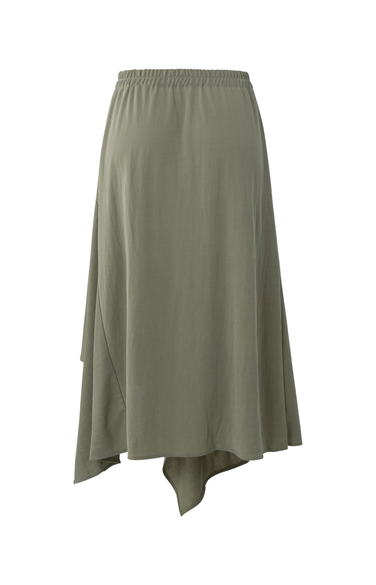 Flowy asymmetrical skirt with elastic waist and seam details