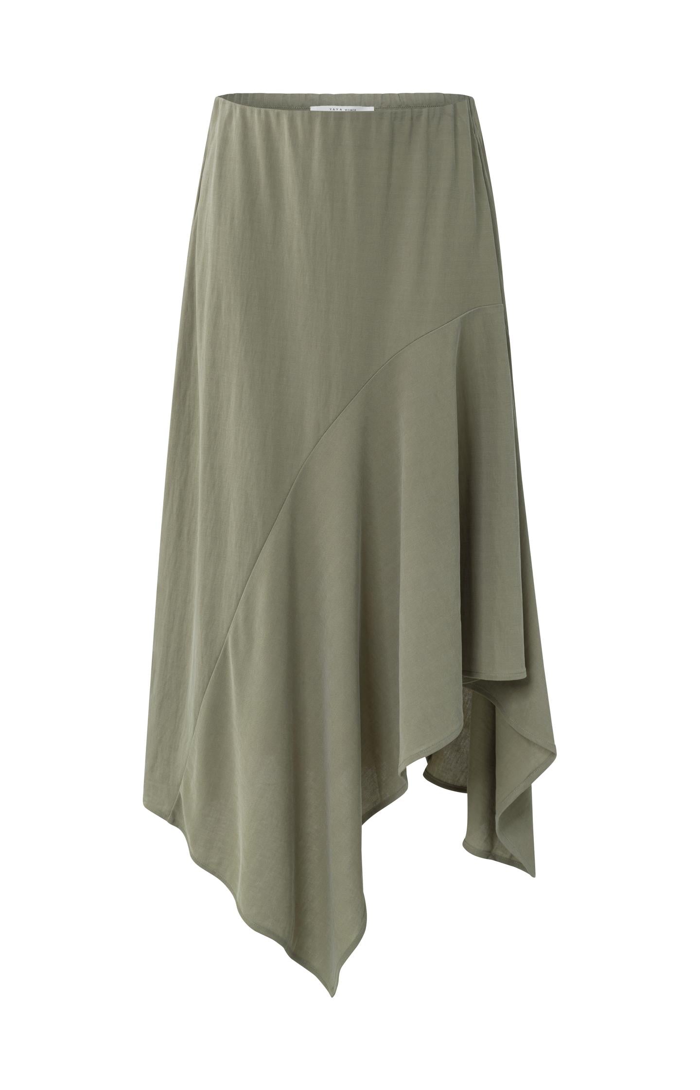 Flowy asymmetrical skirt with elastic waist and seam details