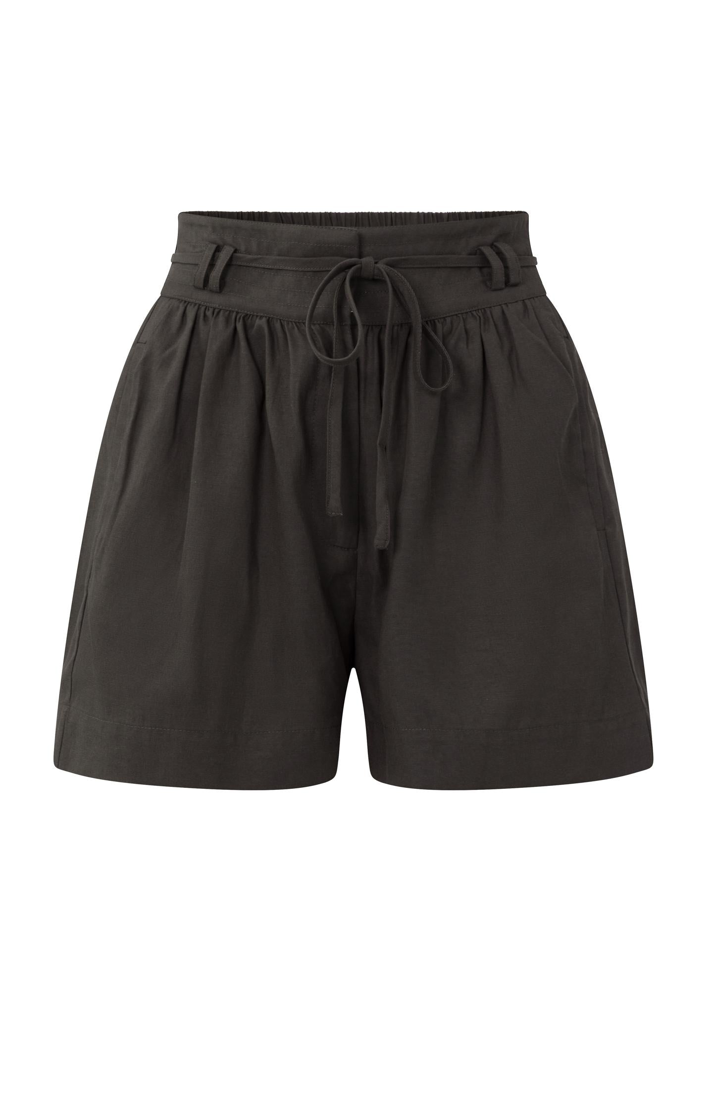 Flowy short with high waist, cord, pockets and zip fly - Licorice Black - Type: product