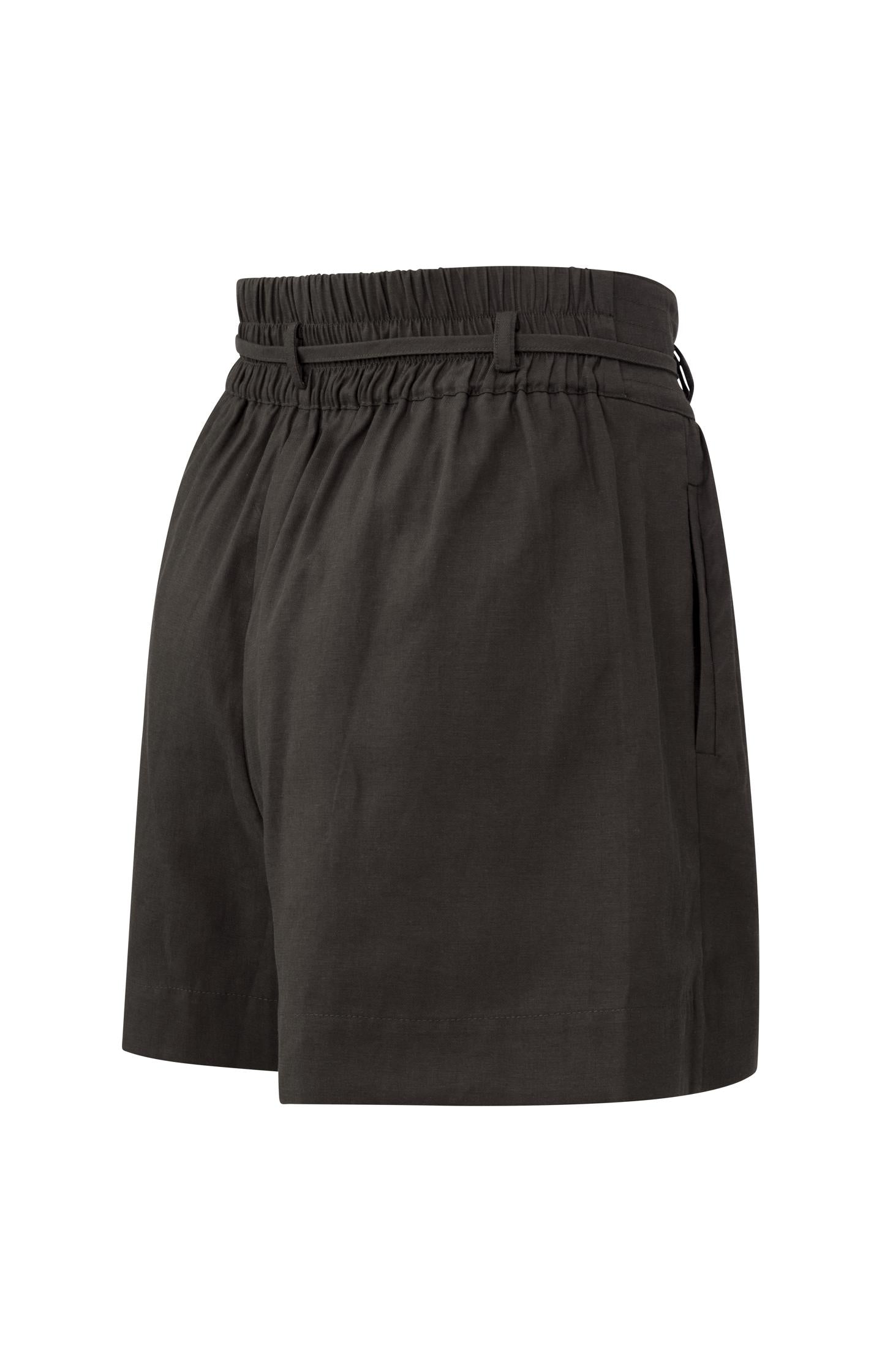 Flowy short with high waist, cord, pockets and zip fly - Licorice Black