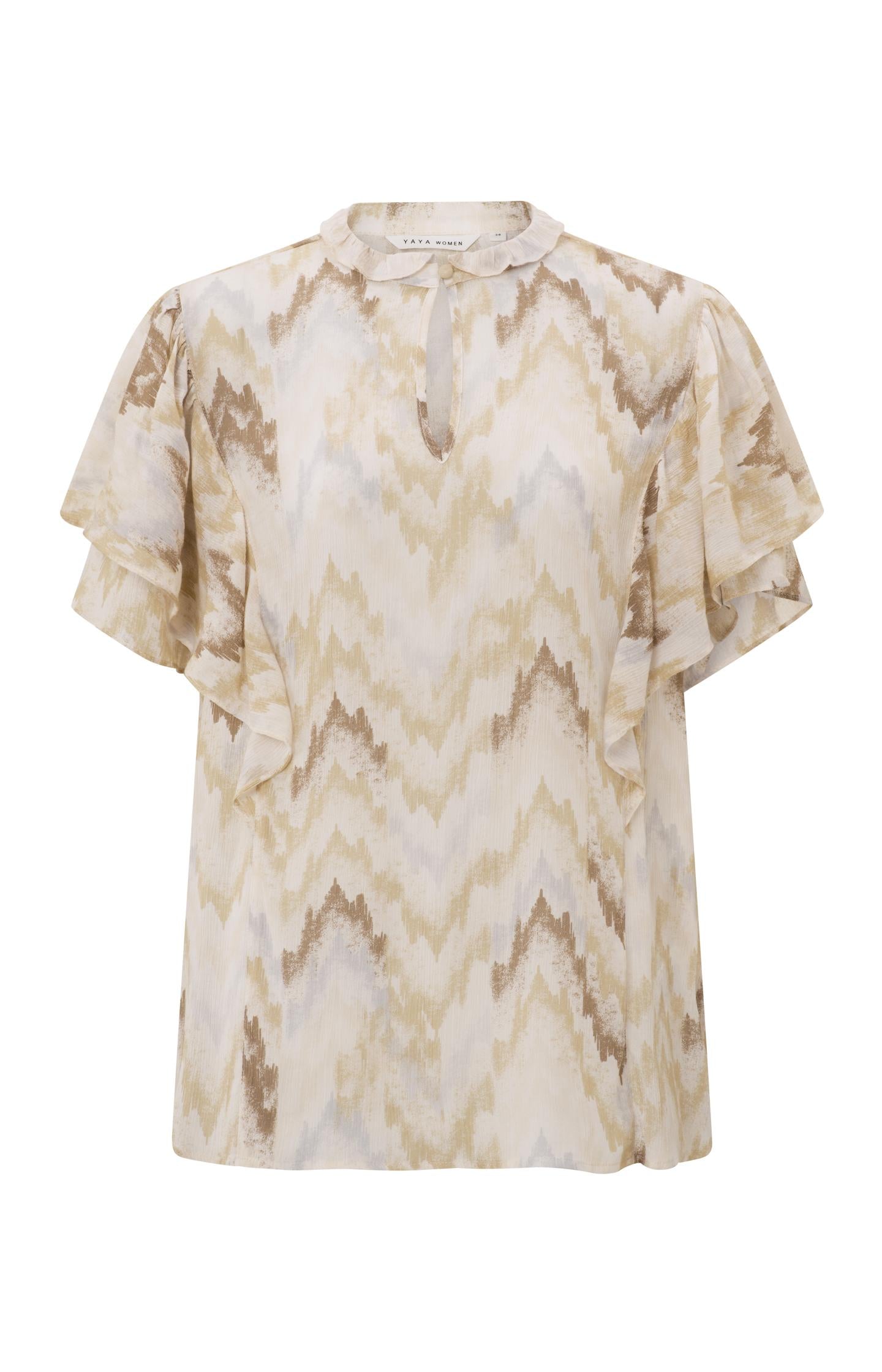 Flowy top with a round neck, short bell sleeves and print - Type: product